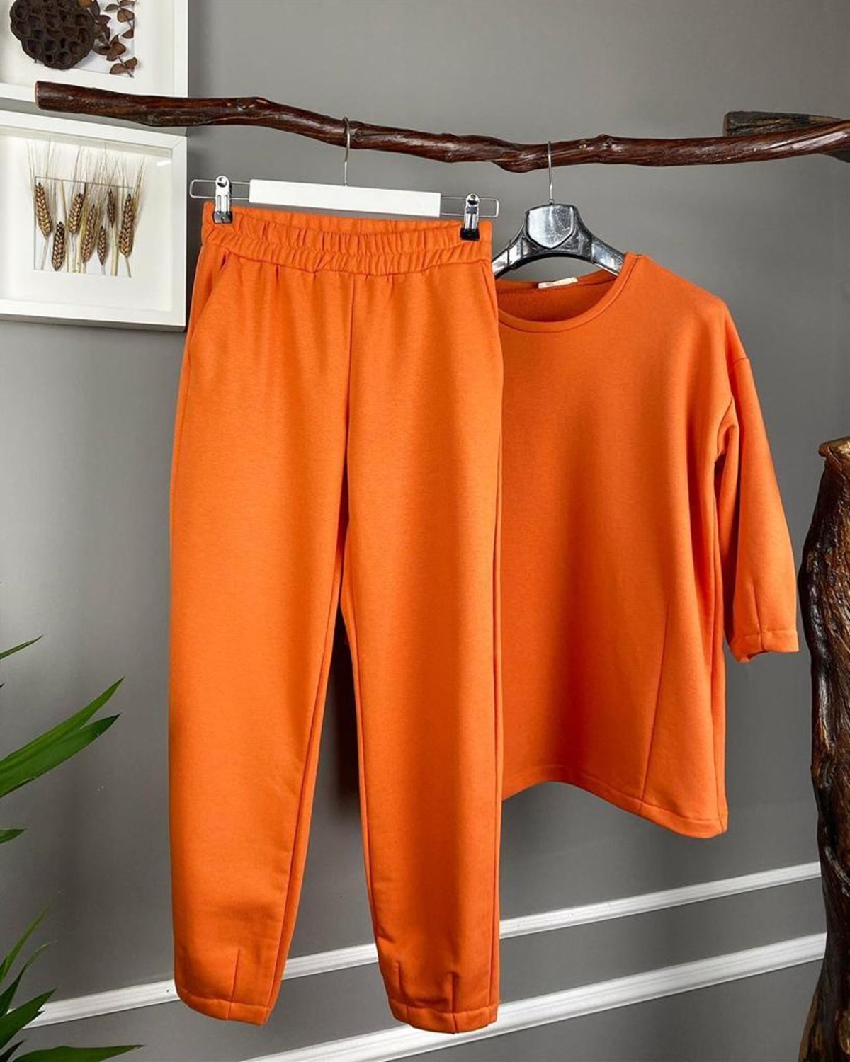 ikiiplik kumaş sweat takım (oranj)