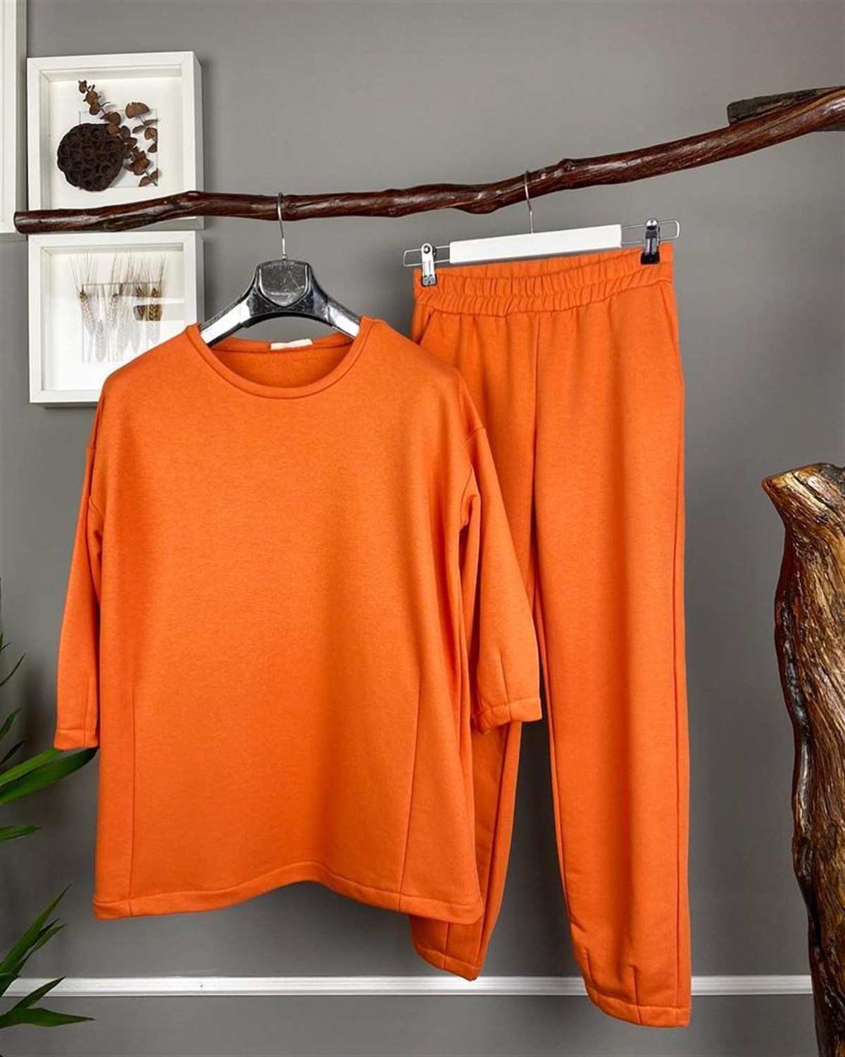 ikiiplik kumaş sweat takım (oranj)
