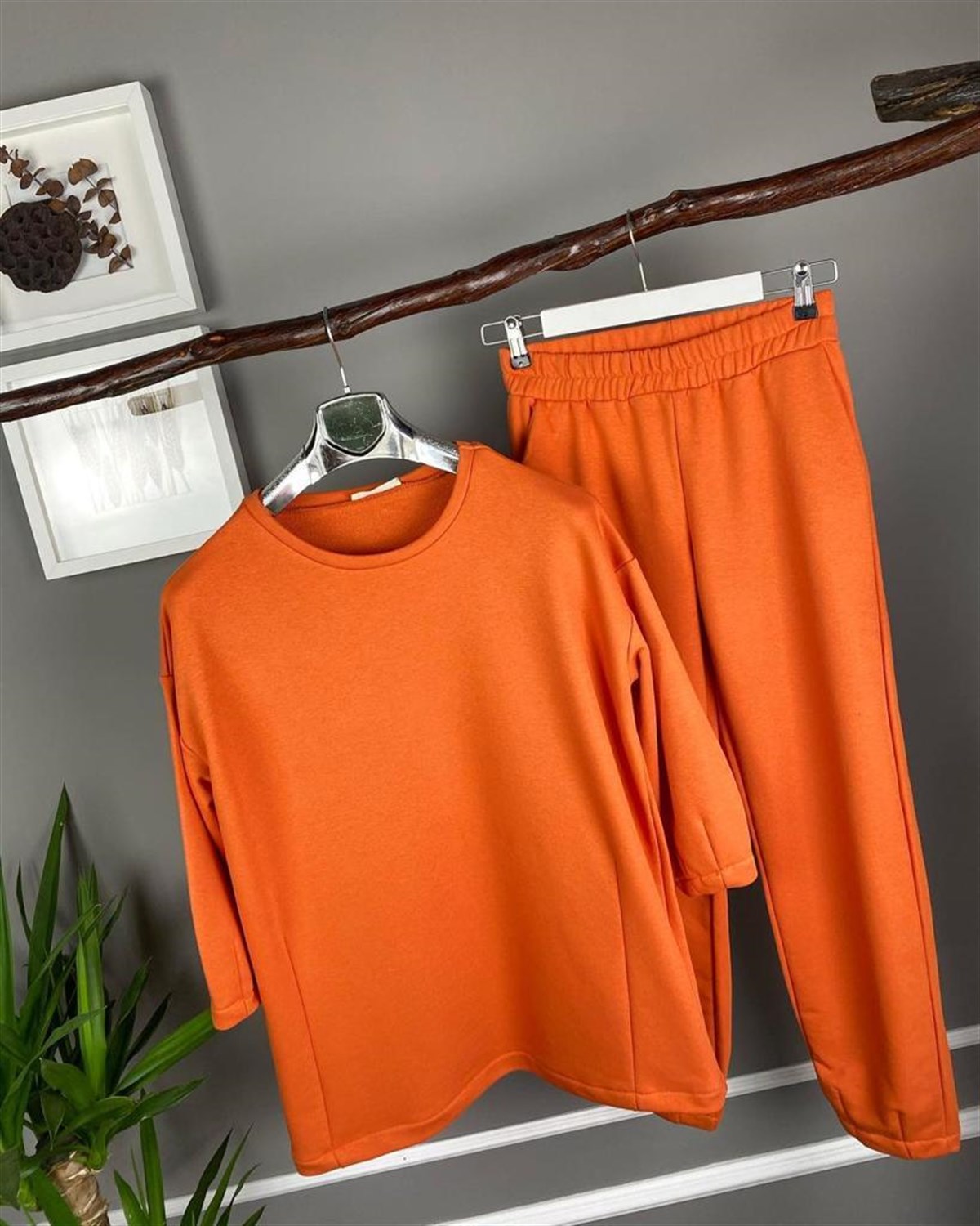 ikiiplik kumaş sweat takım (oranj)