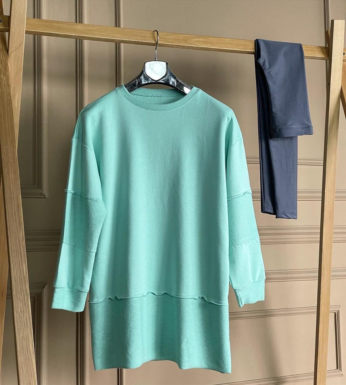 İkiiplik Sweat Kumaş Tunik Sweatshirt (MİNT)