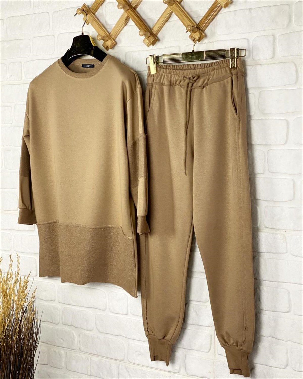 İkiiplik Sweat Kumaş Tunik Sweatshirt (KAHVE)