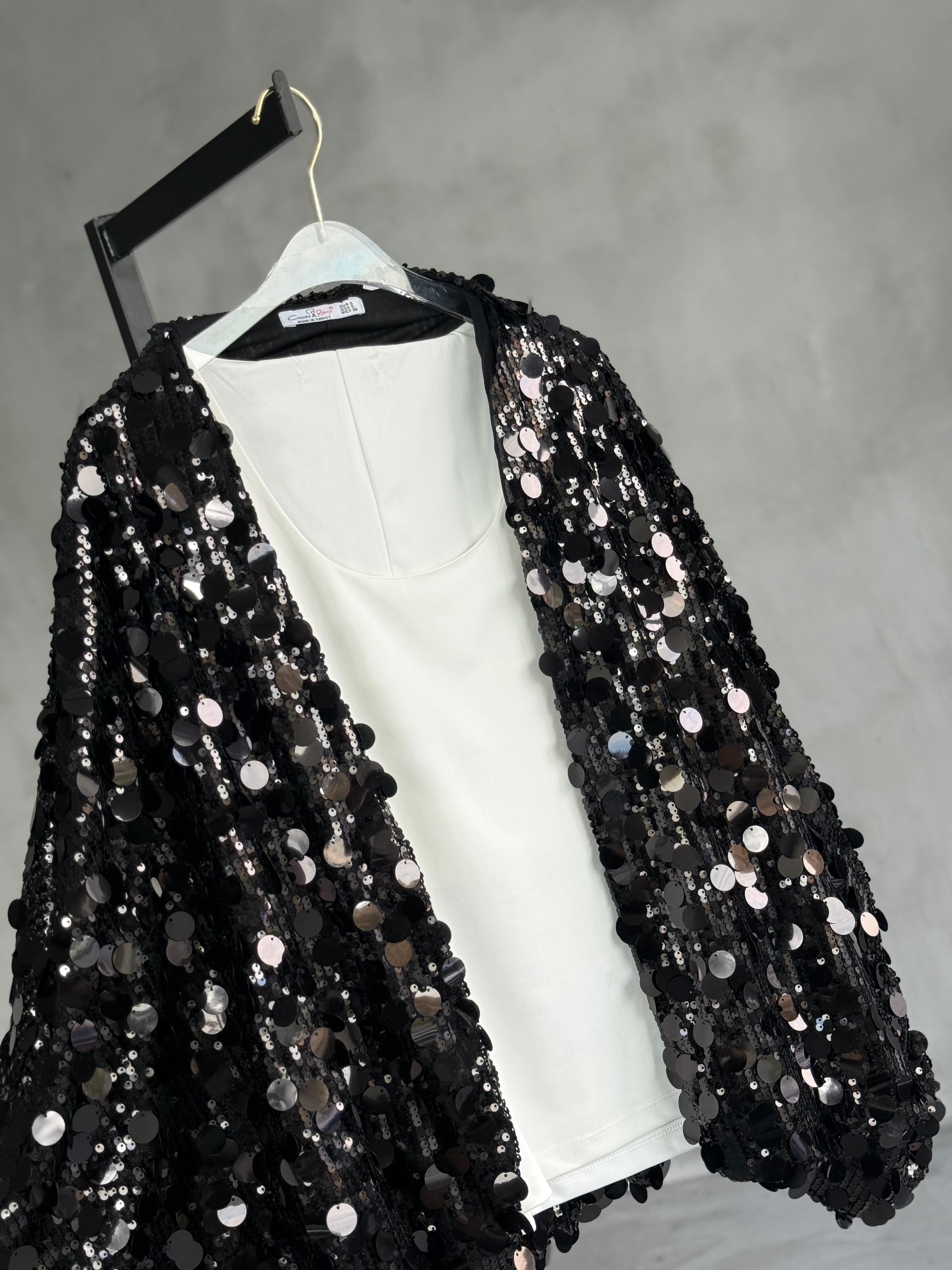 İri Pul Payetli Bomber Ceket (Siyah)