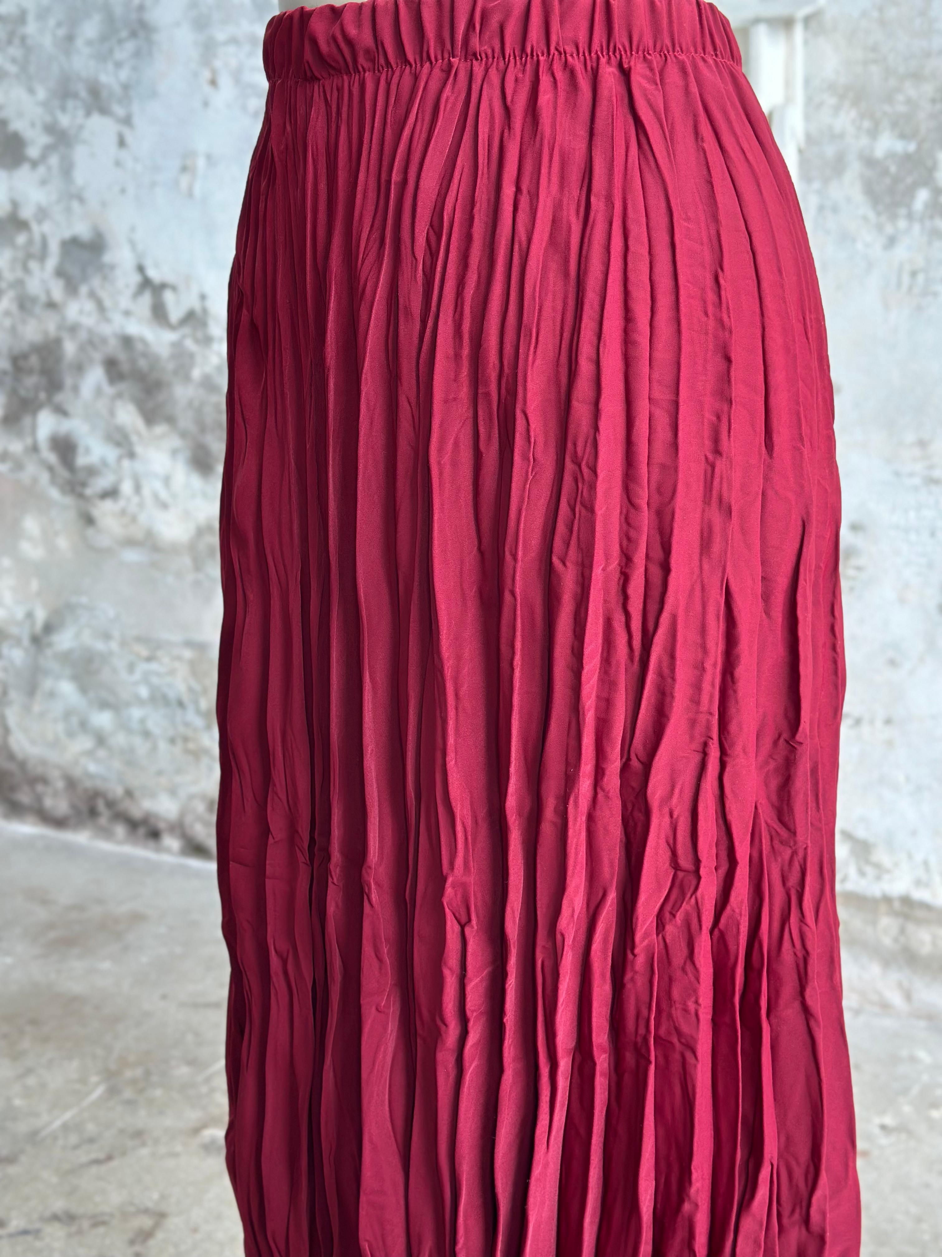 İthal Kırışık Maxi Boy Etek (Bordo)