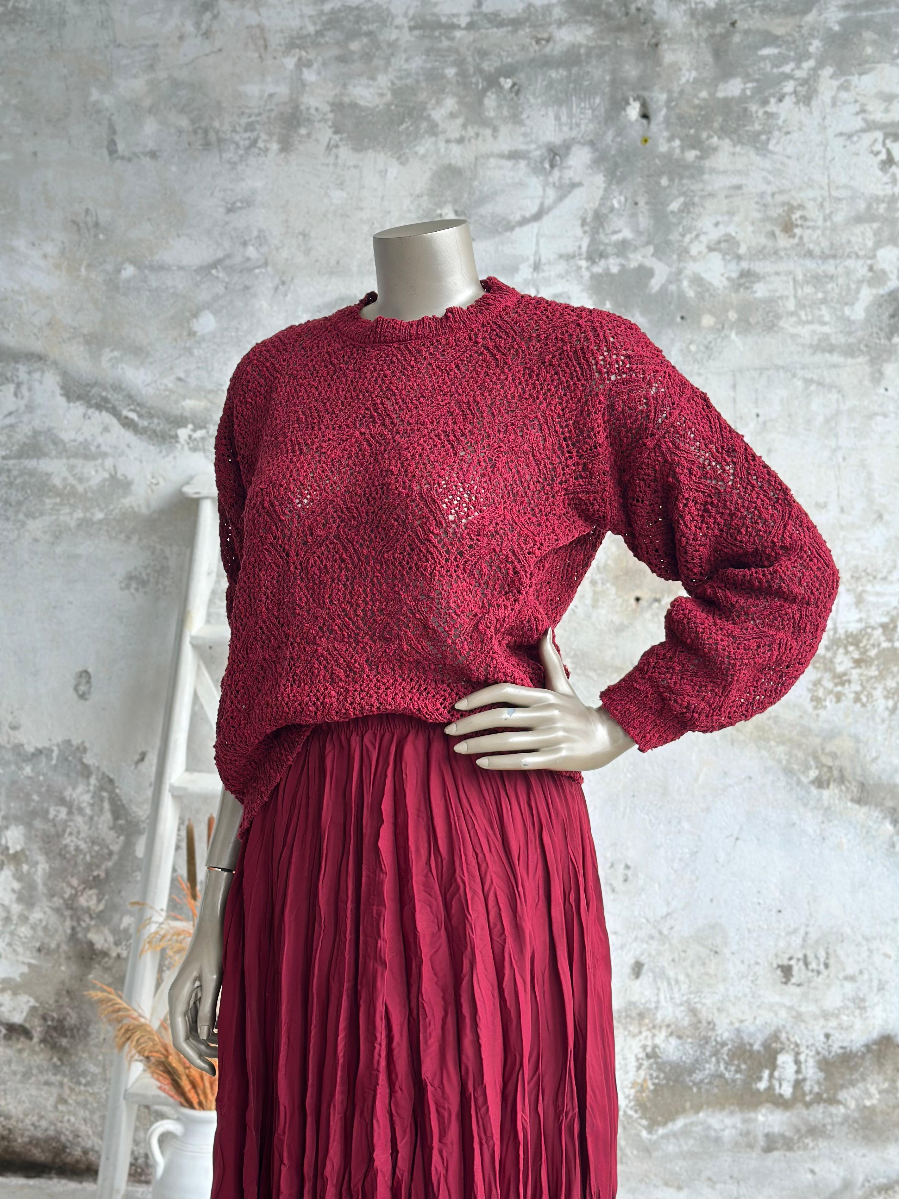 İthal Kırışık Maxi Boy Etek (Bordo)