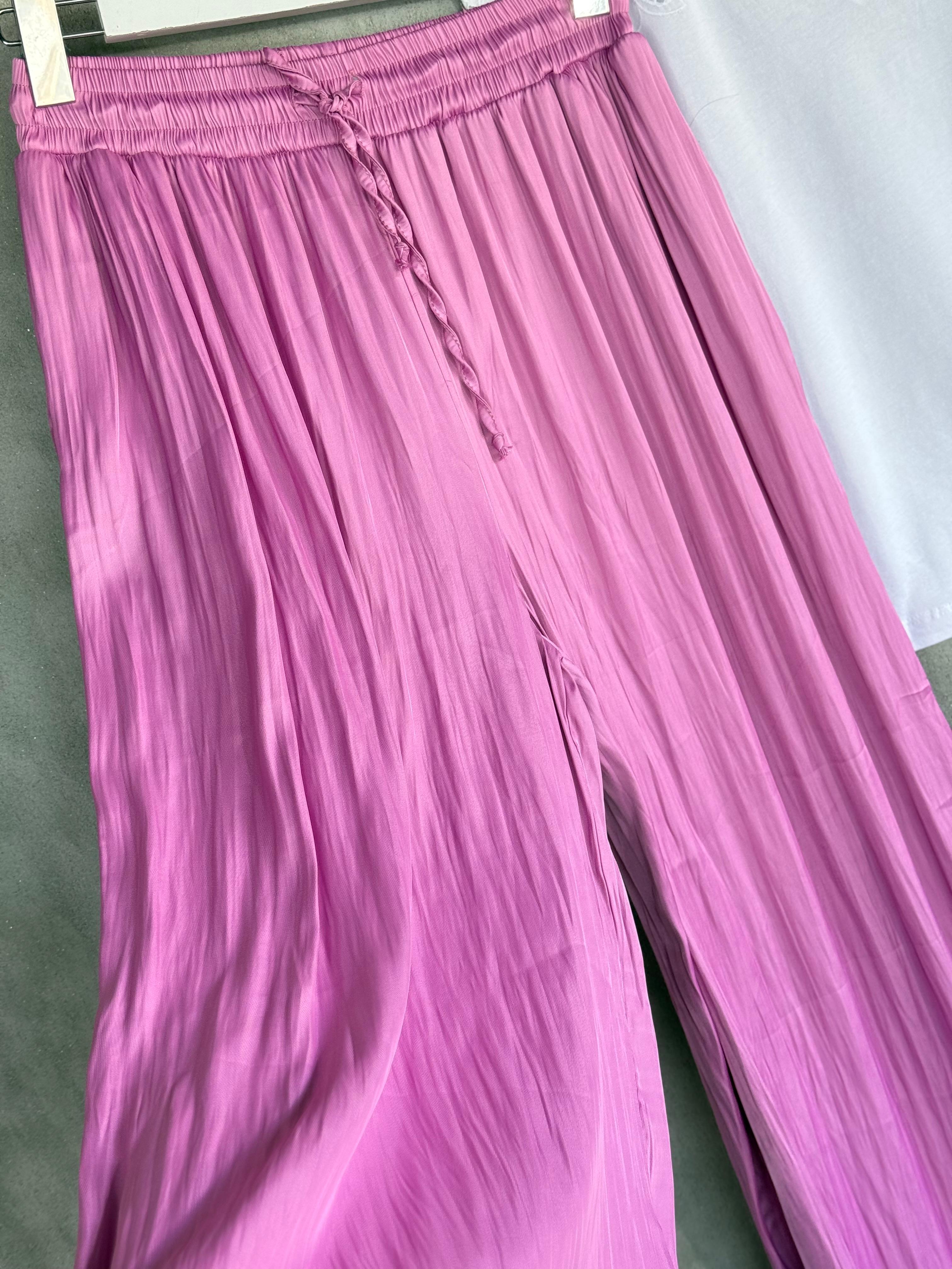İthal Pamuk Saten Kırışık Model Etekli Pantolon (Pembe)