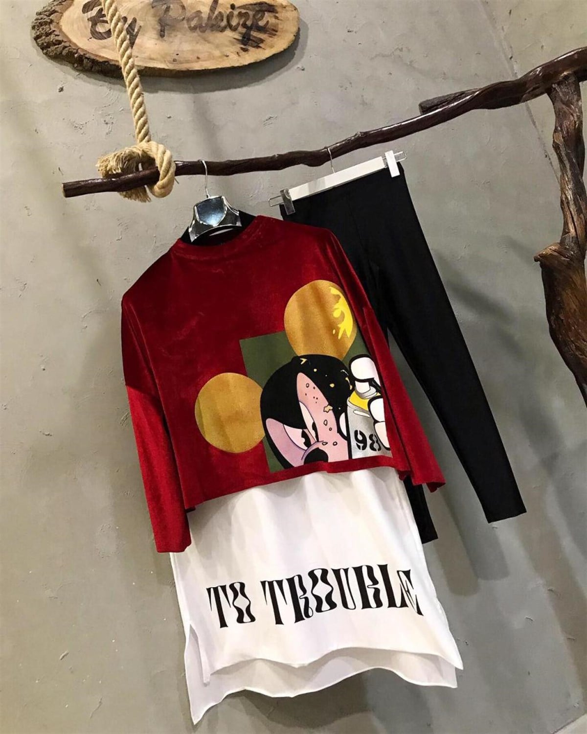 Kadife İkili Tunik Sweatshirt (KIRMIZI)