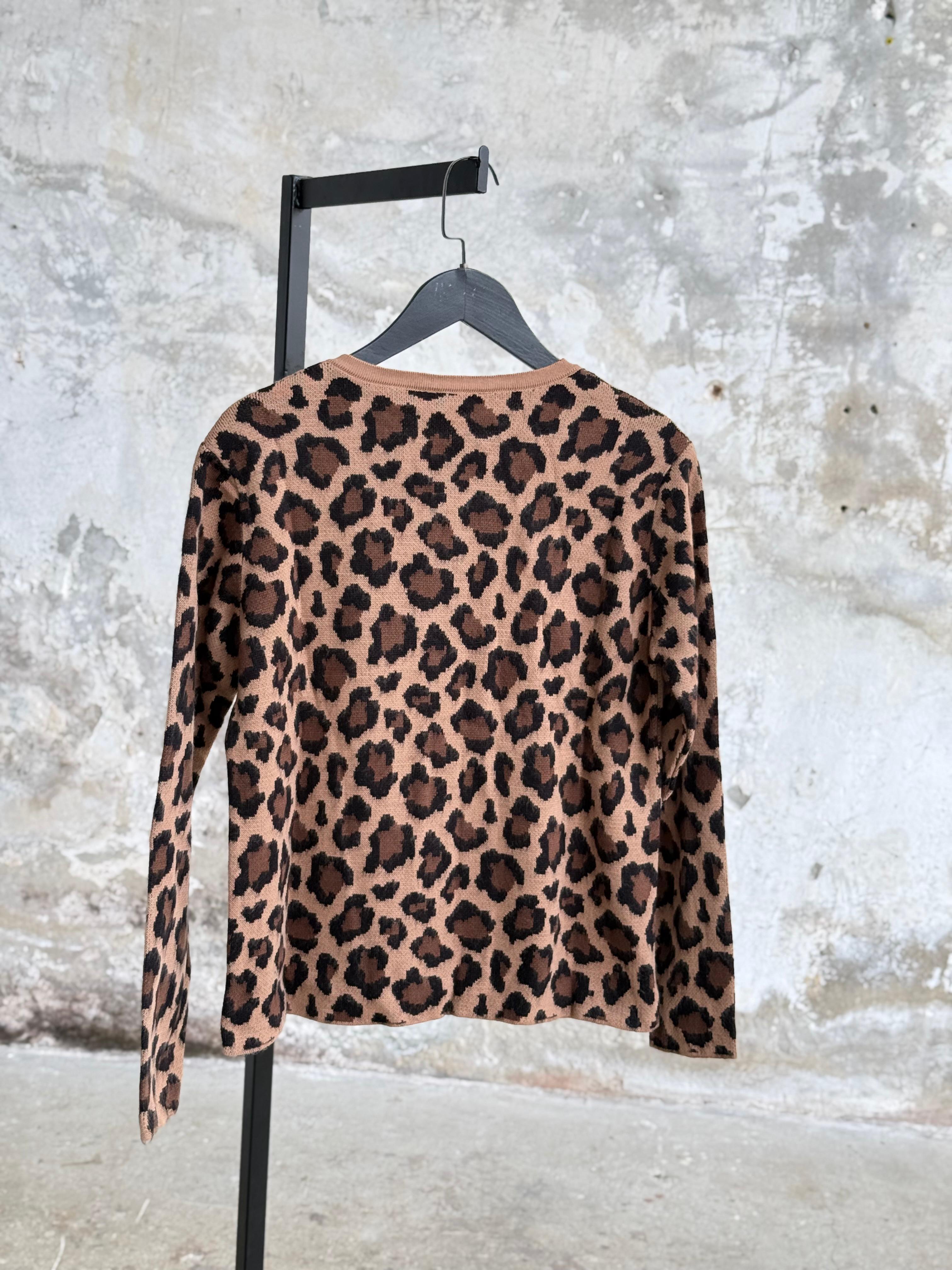 Kahve Leopar Desenli Triko Hırka (Camel)
