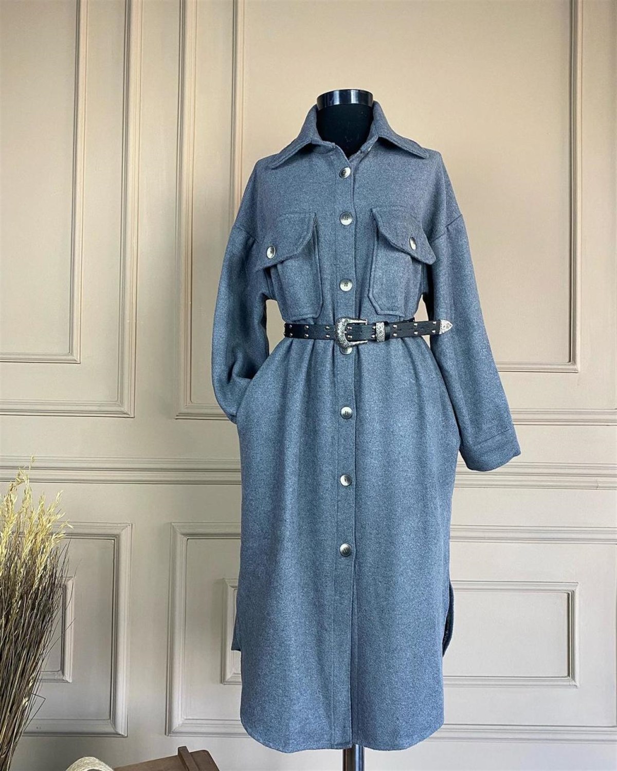 Kalın Kaşe Kumaş Tunik Ceket (KOYU GRİ)