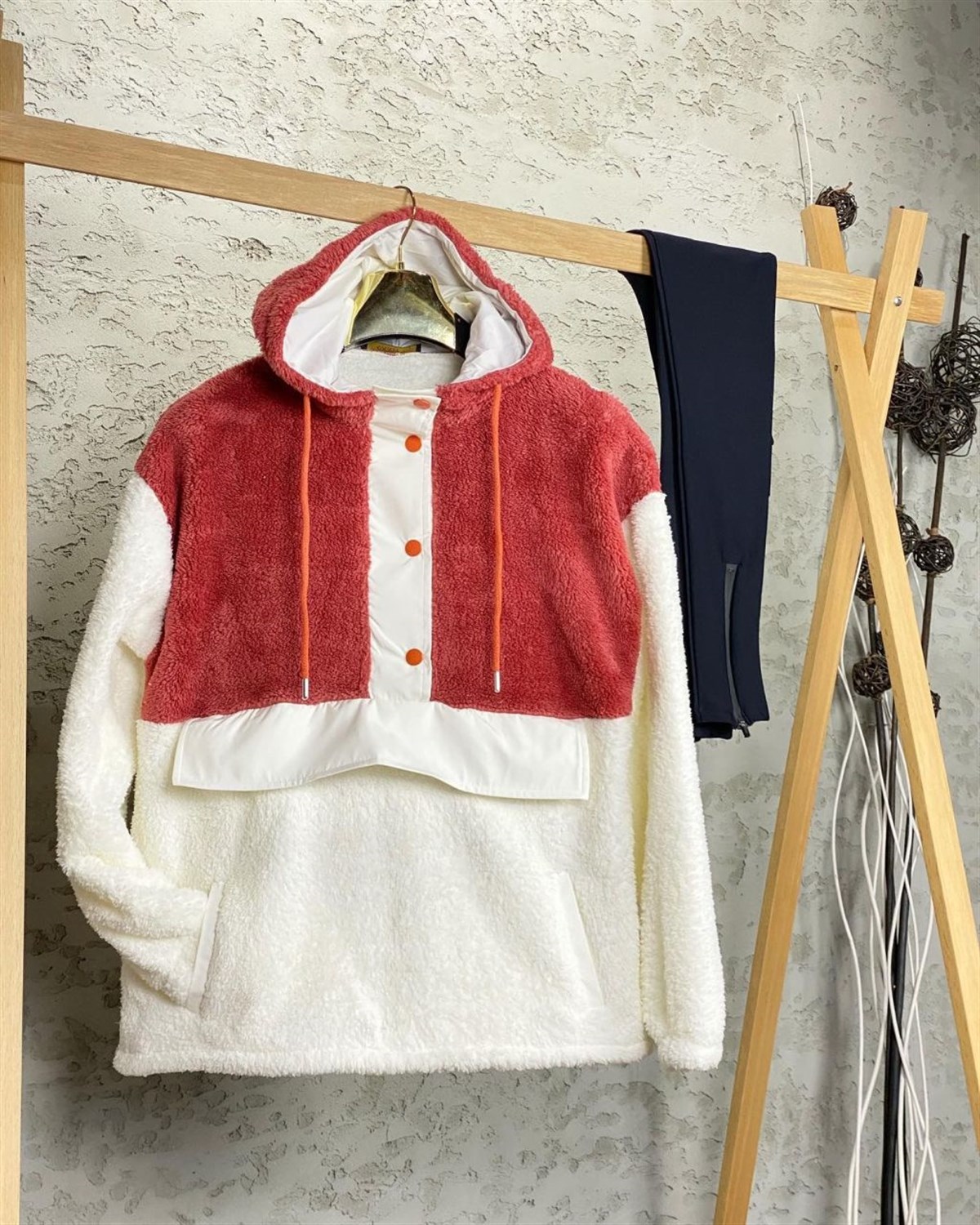 Kanguru Cepli Peluş Sweat (Kiremit)