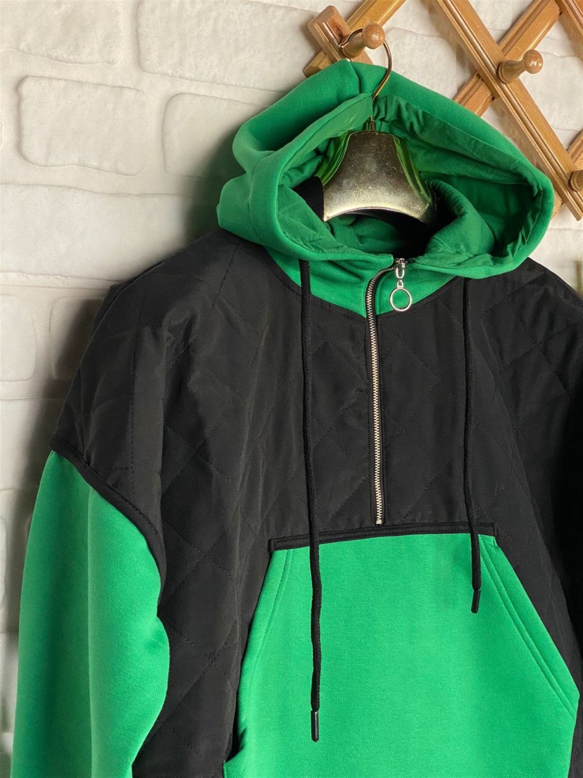 Kapitone Garnili Sweat (Yeşil)