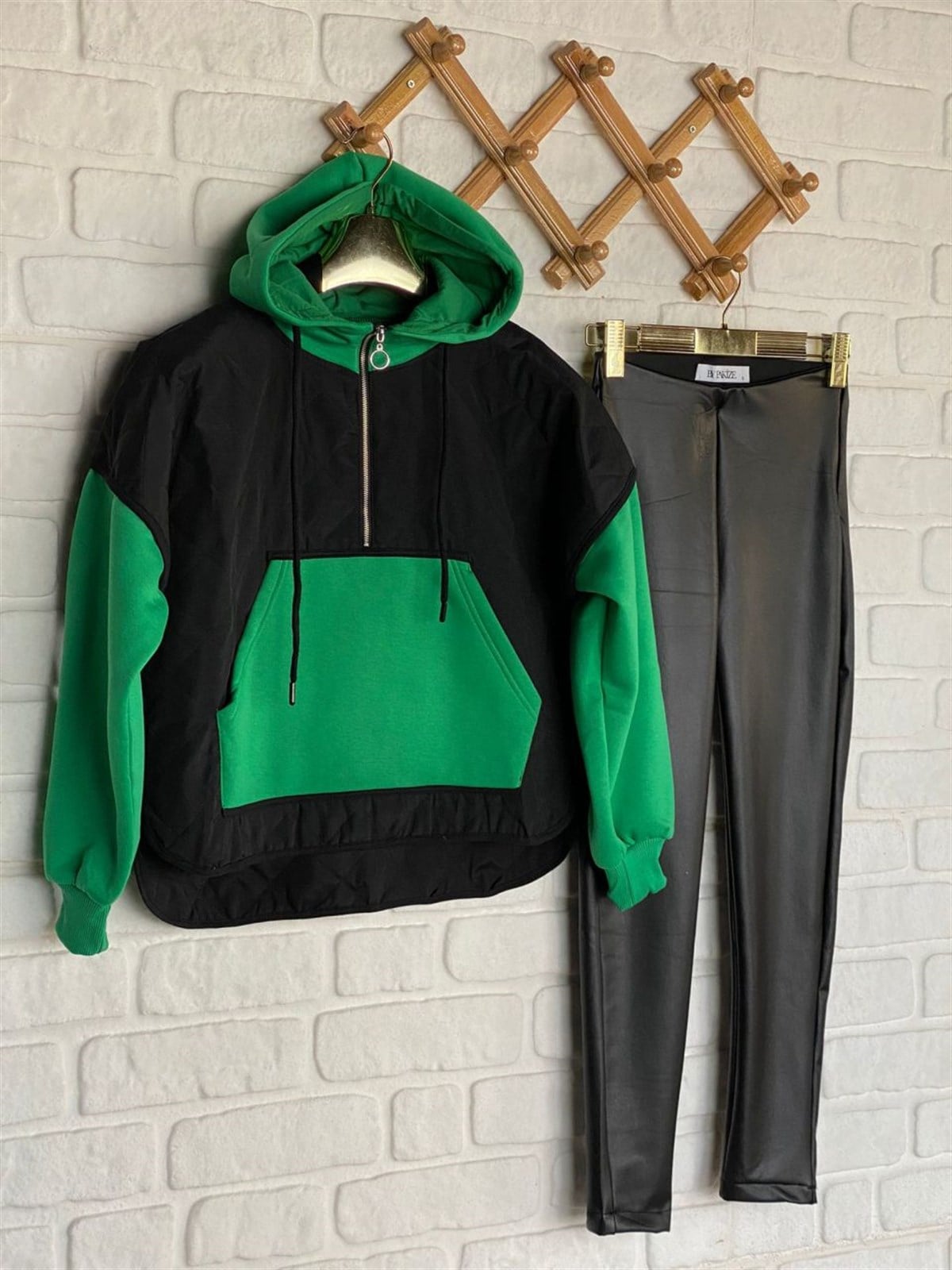 Kapitone Garnili Sweat (Yeşil)