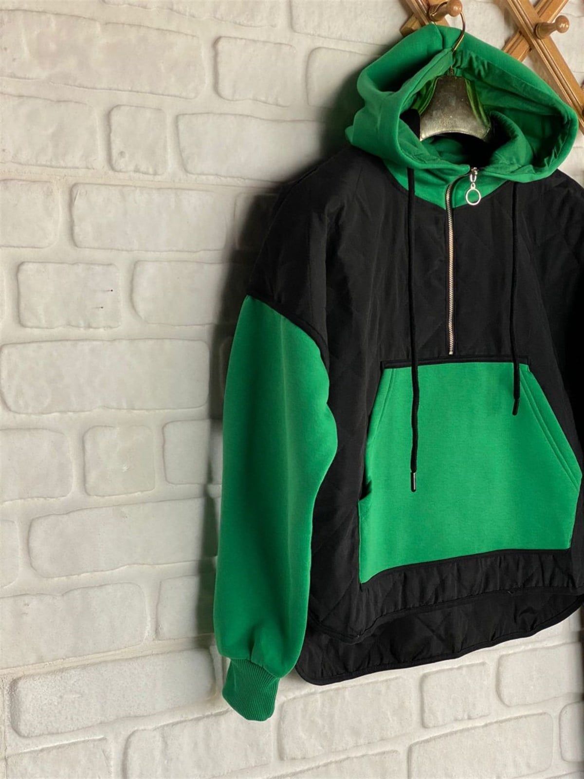 Kapitone Garnili Sweat (Yeşil)
