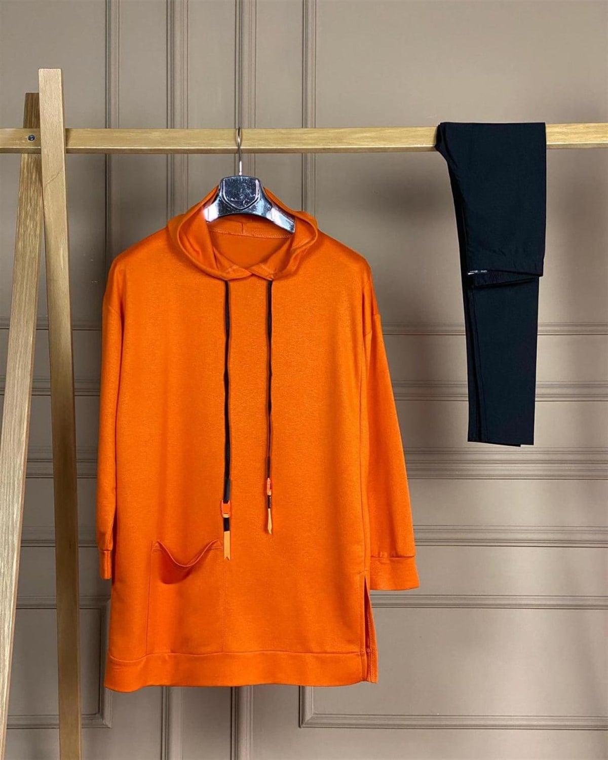 Kapşonlu İnci Tunik Sweatshirt (ORANJ)
