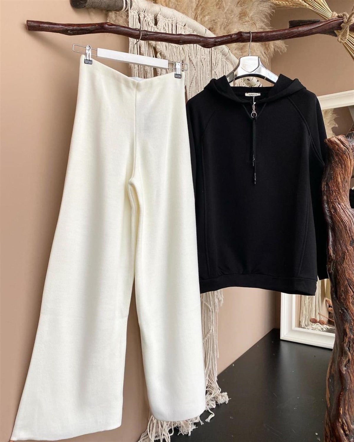 Kapşonlu Önden Fermuarlı Tunik Sweatshirt (SİYAH)