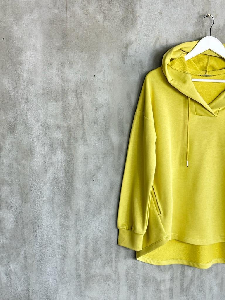 Kapşonlu Oval Kesim Kadın Sweat (Yağ Yeşili)