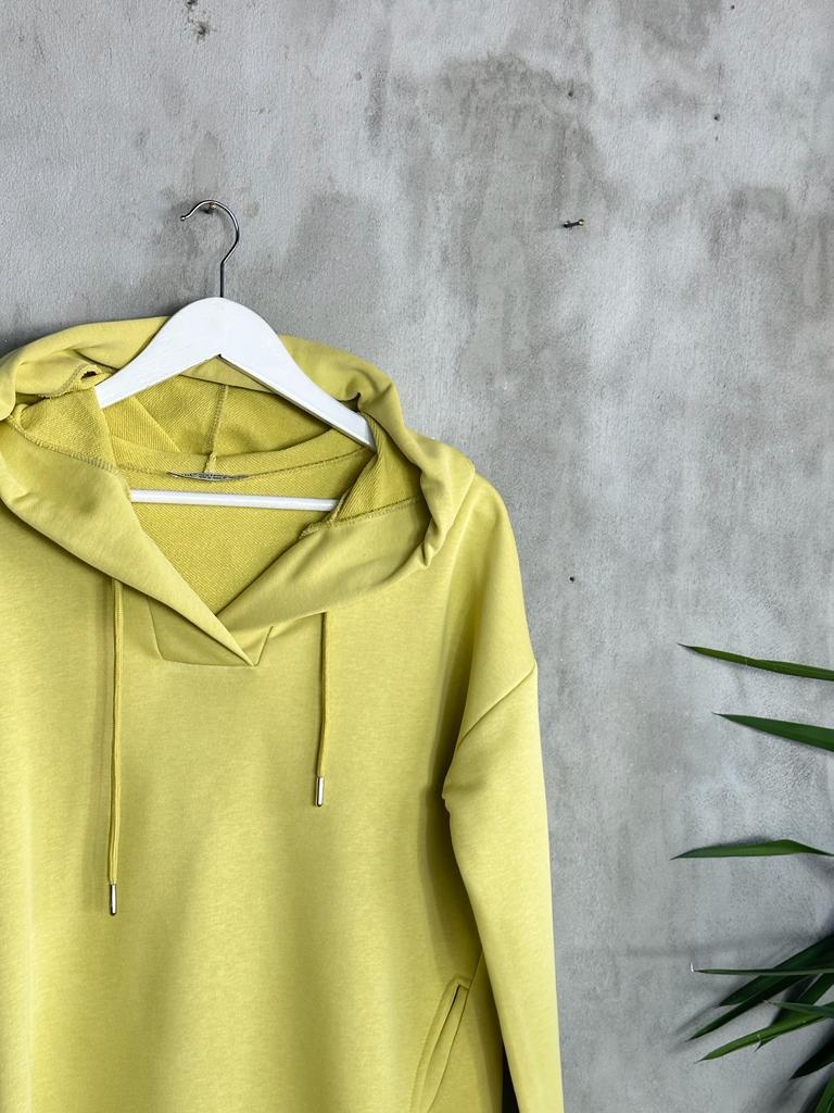 Kapşonlu Oval Kesim Kadın Sweat (Yağ Yeşili)