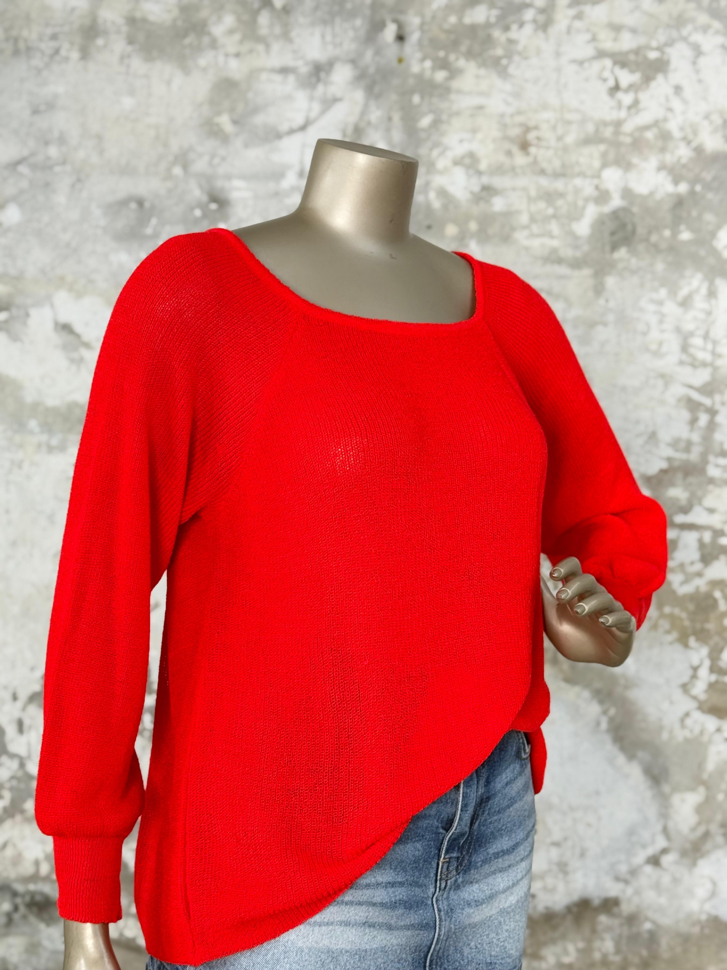 Kare Yaka Merserize Triko Örme Salaş Kazak (Kırmızı)