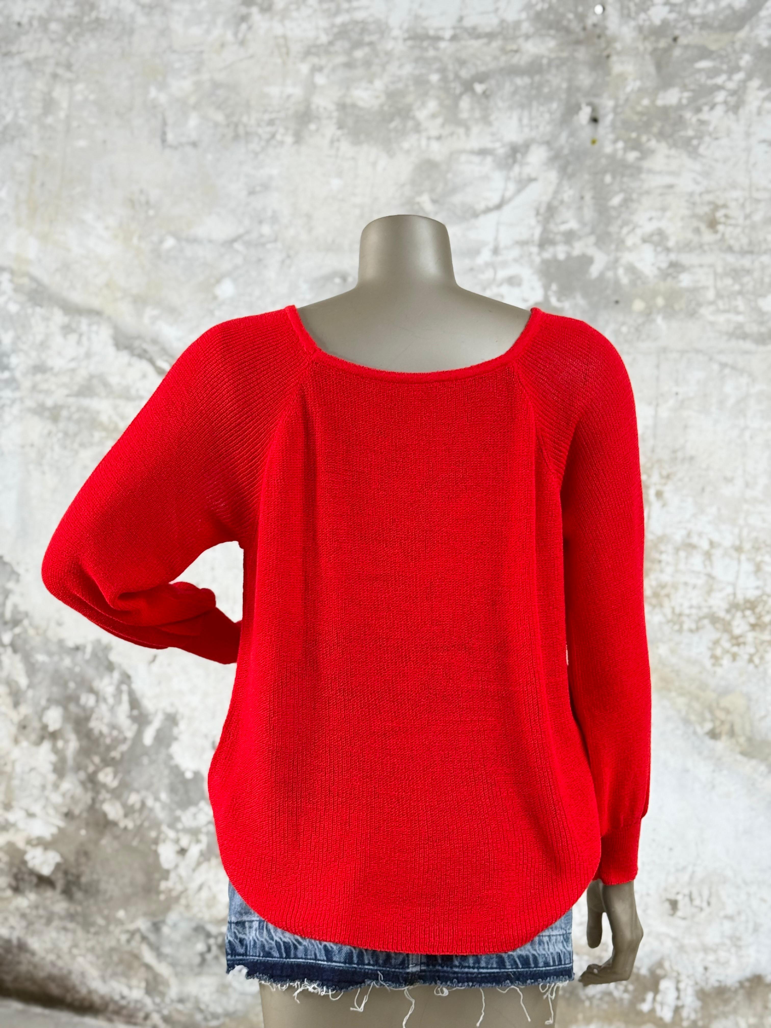 Kare Yaka Merserize Triko Örme Salaş Kazak (Kırmızı)