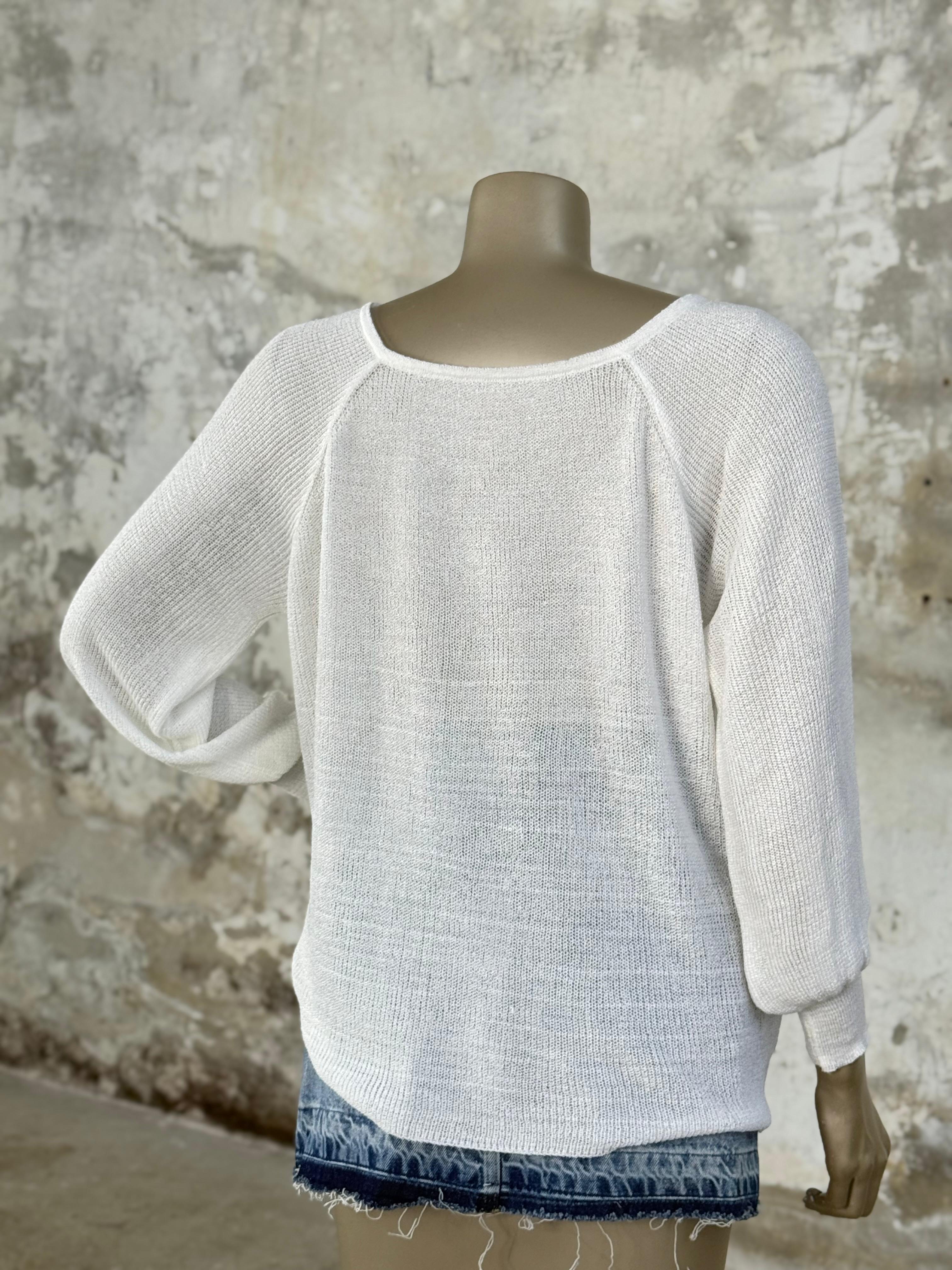 Kare Yaka Merserize Triko Örme Salaş Kazak (Beyaz)