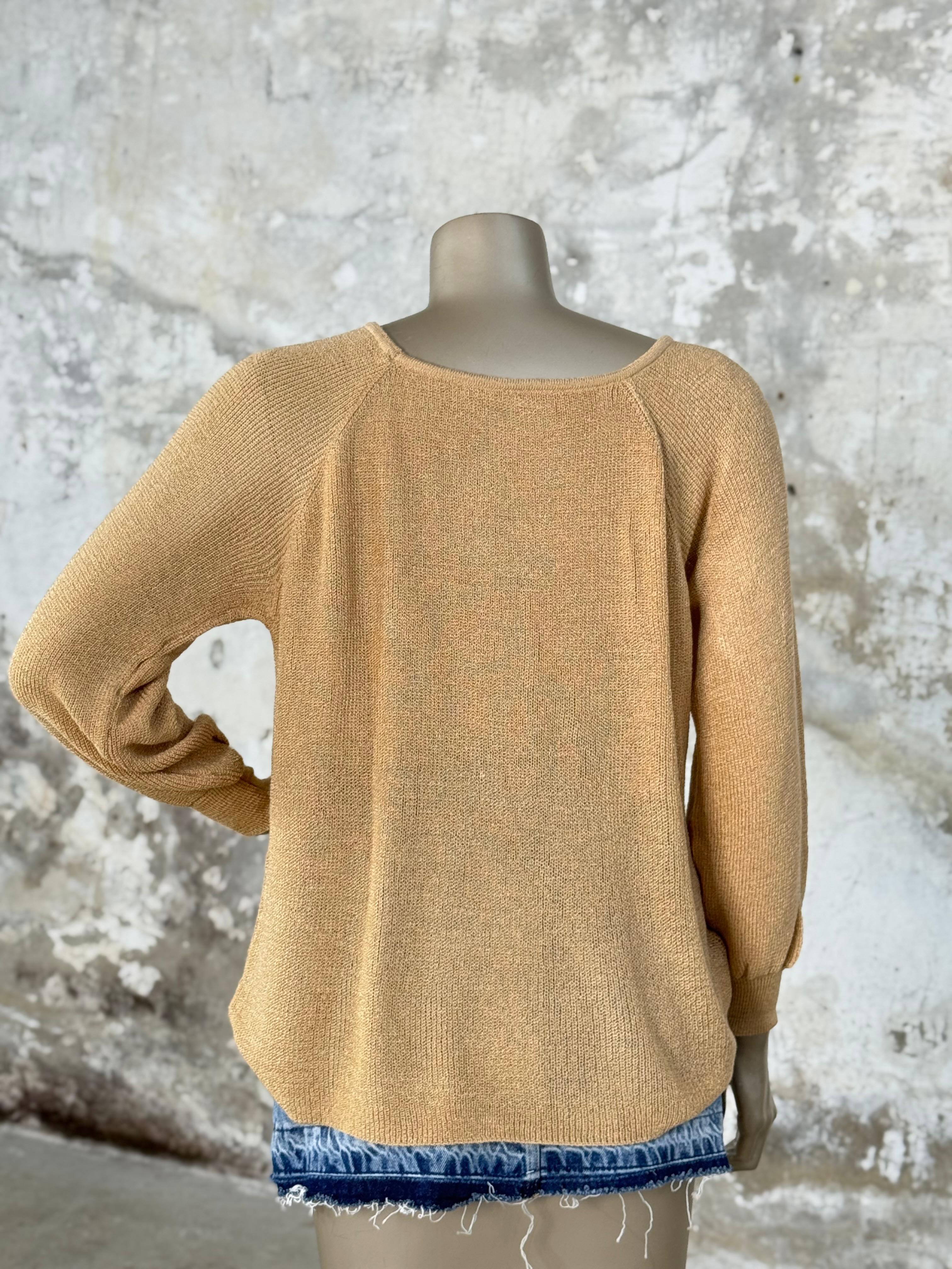 Kare Yaka Merserize Triko Örme Salaş Kazak (Camel)