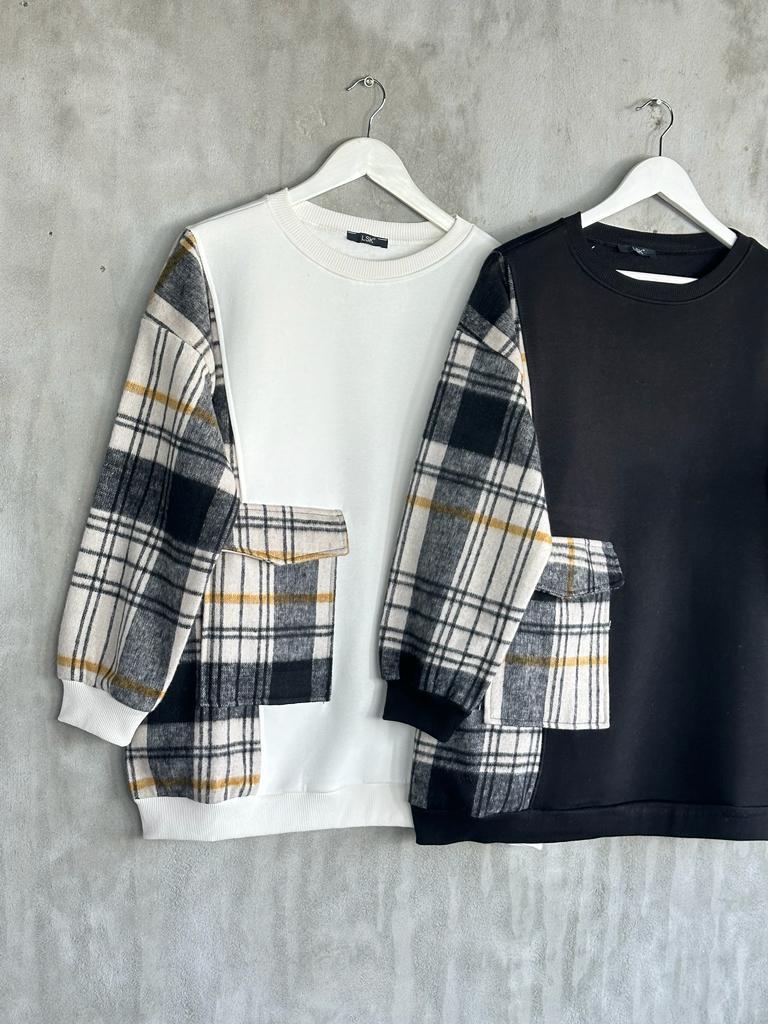 Kaşe Cep Detaylı Kadın Sweat (Siyah)