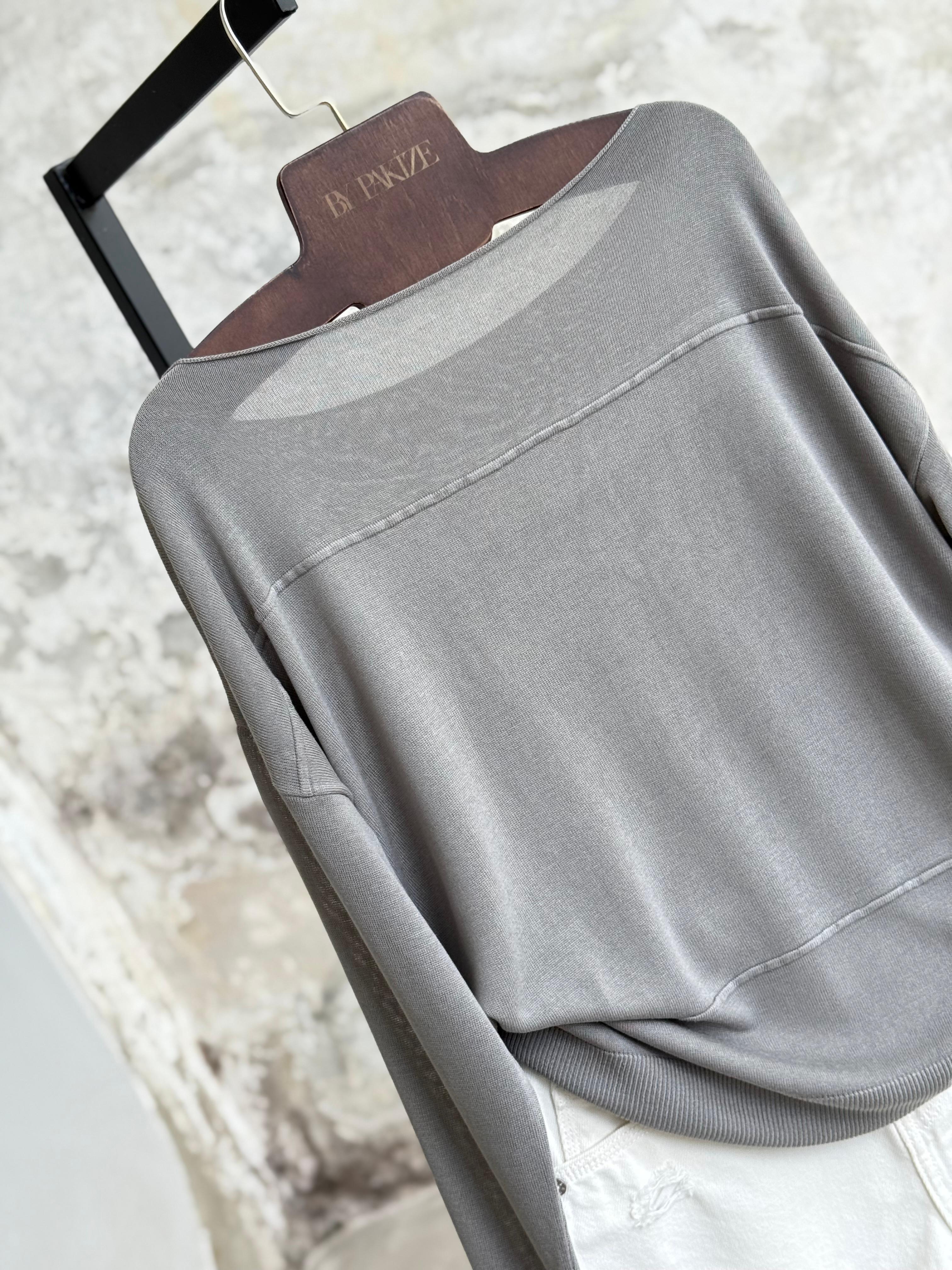 Kayık Yaka Merserize Kazak (Gri)