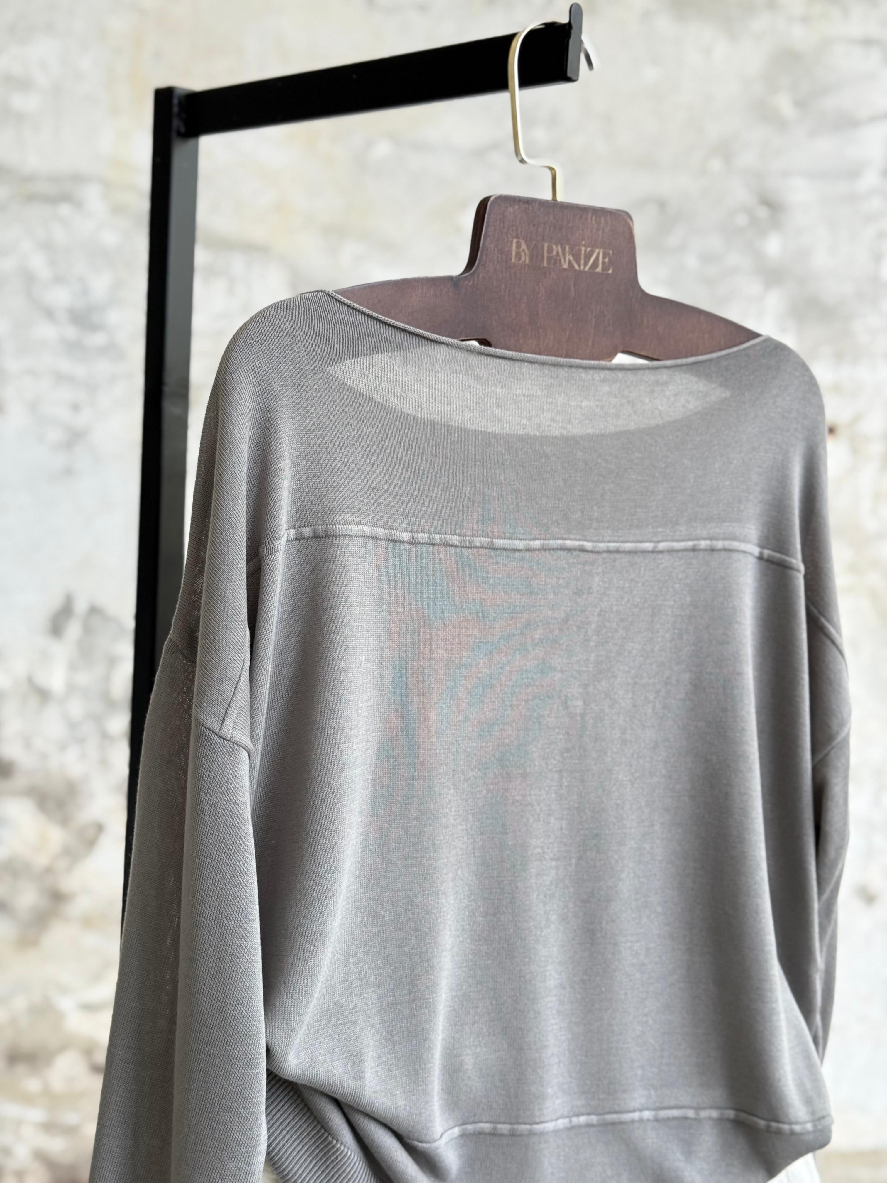 Kayık Yaka Merserize Kazak (Gri)