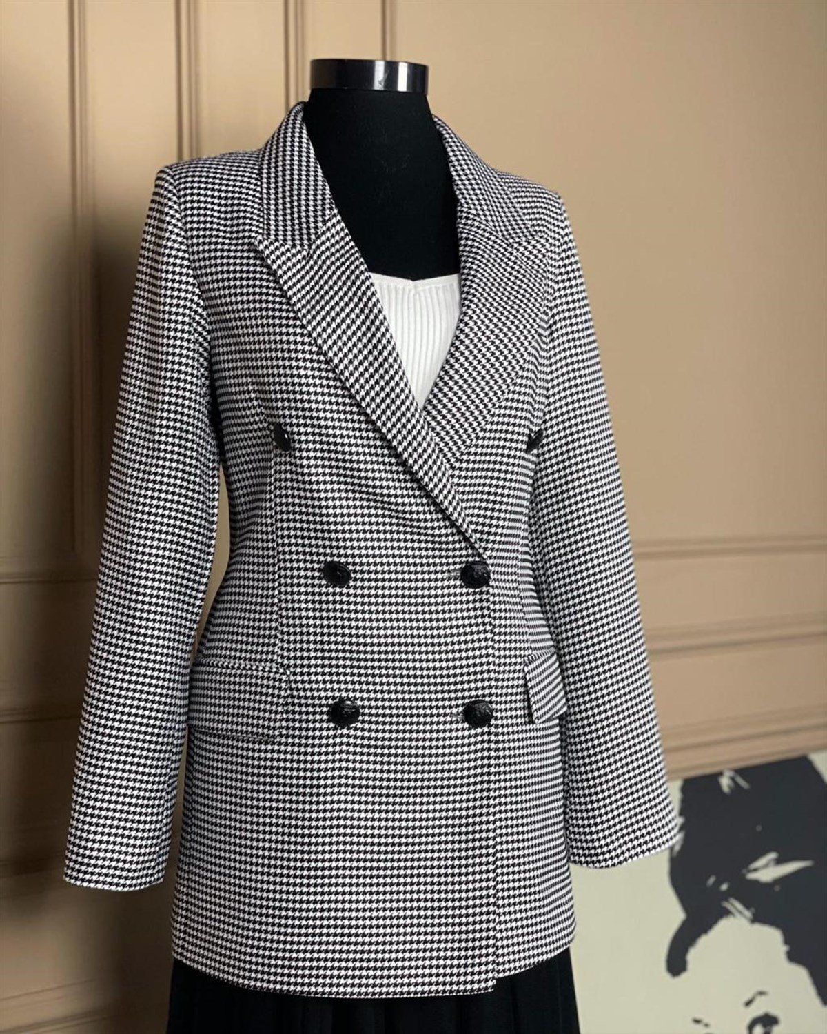 Kazayağı Desenli İçi Astarlı Blazer Ceket