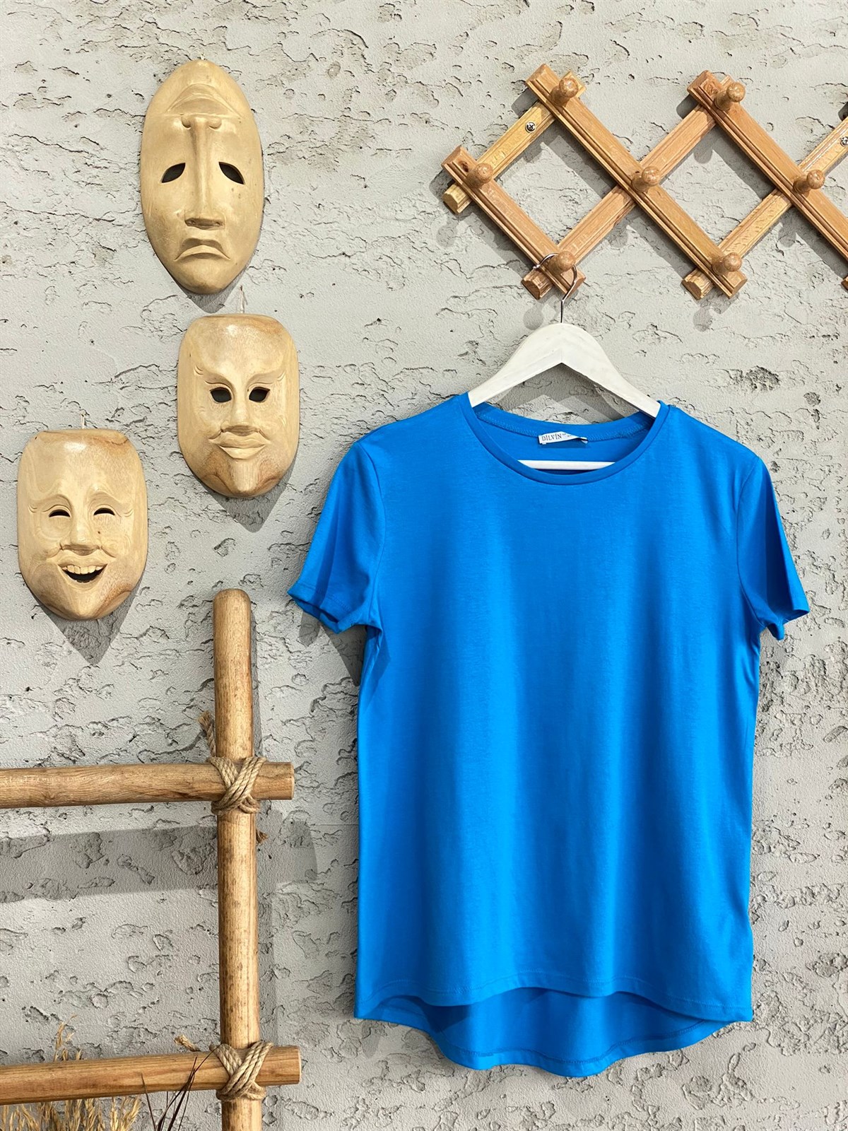 Kısa Kol Bisiklet Yakalı Basic Rous Tişört (Pembe/Saks)