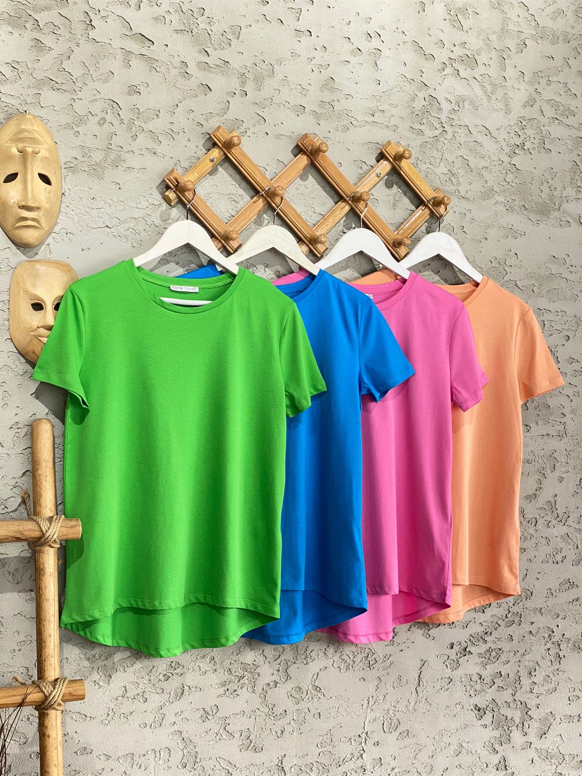 Kısa Kol Bisiklet Yakalı Basic Rous Tişört (Pembe/Saks)