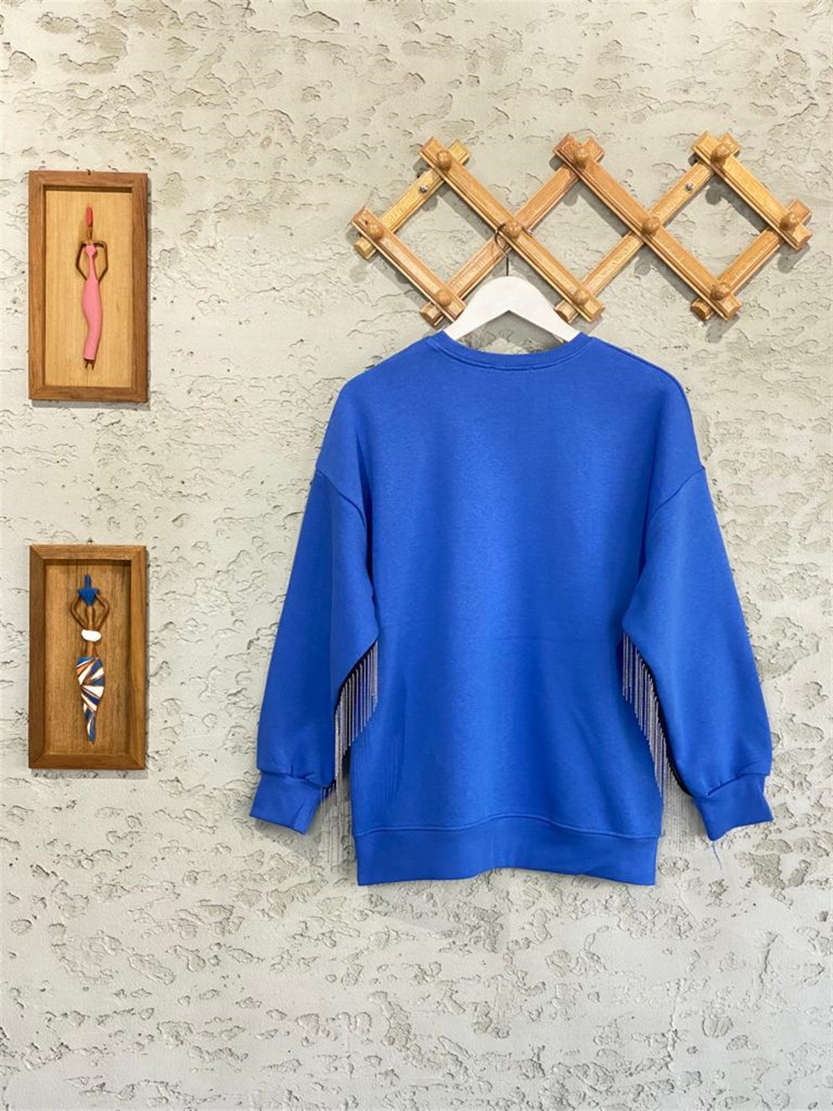 Koldan Şerit Zincir Detaylı Şardonlu Sweat (Mavi)