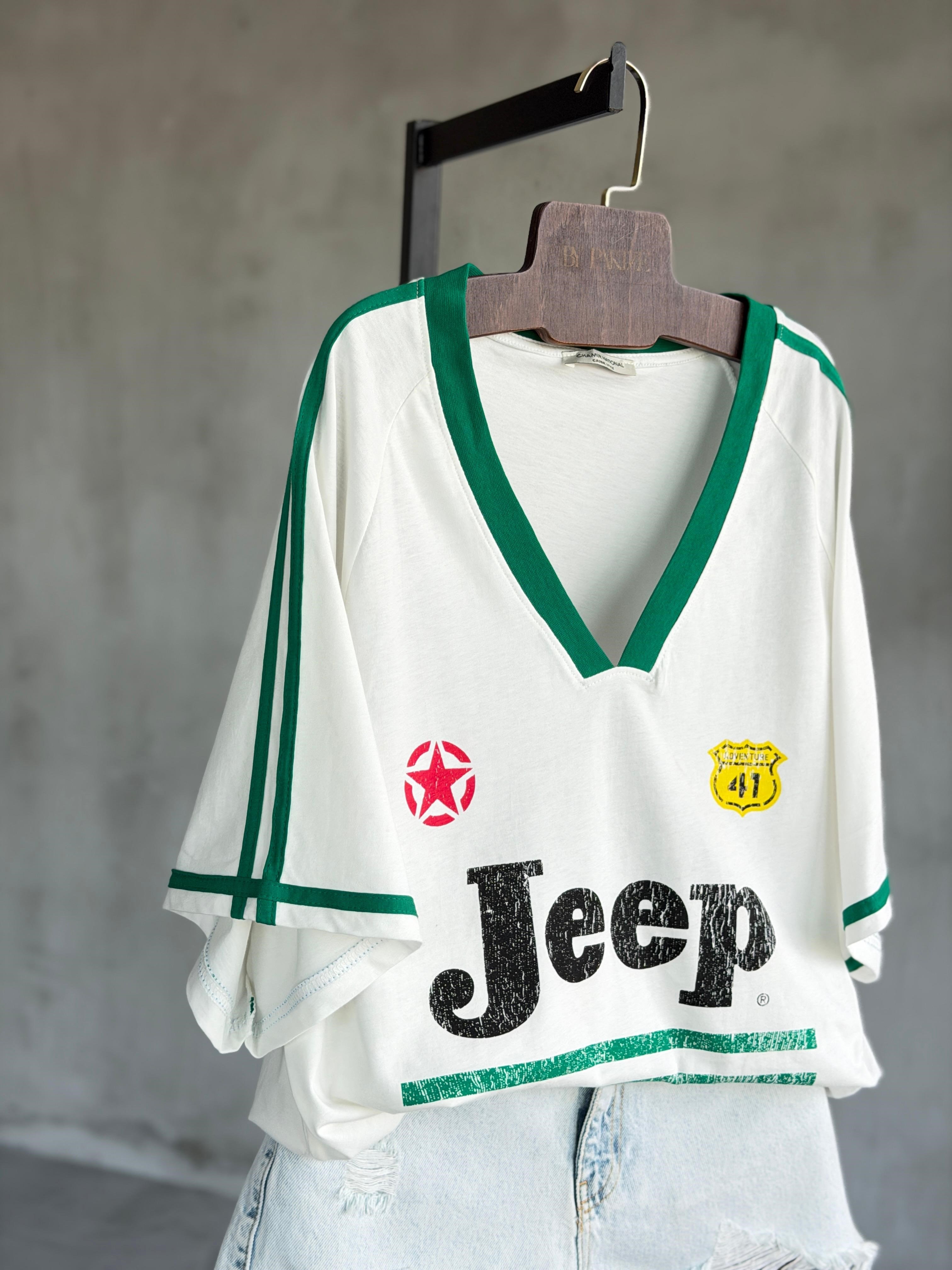 Kolej Model V Yaka Oversize Tişört (Yeşil)