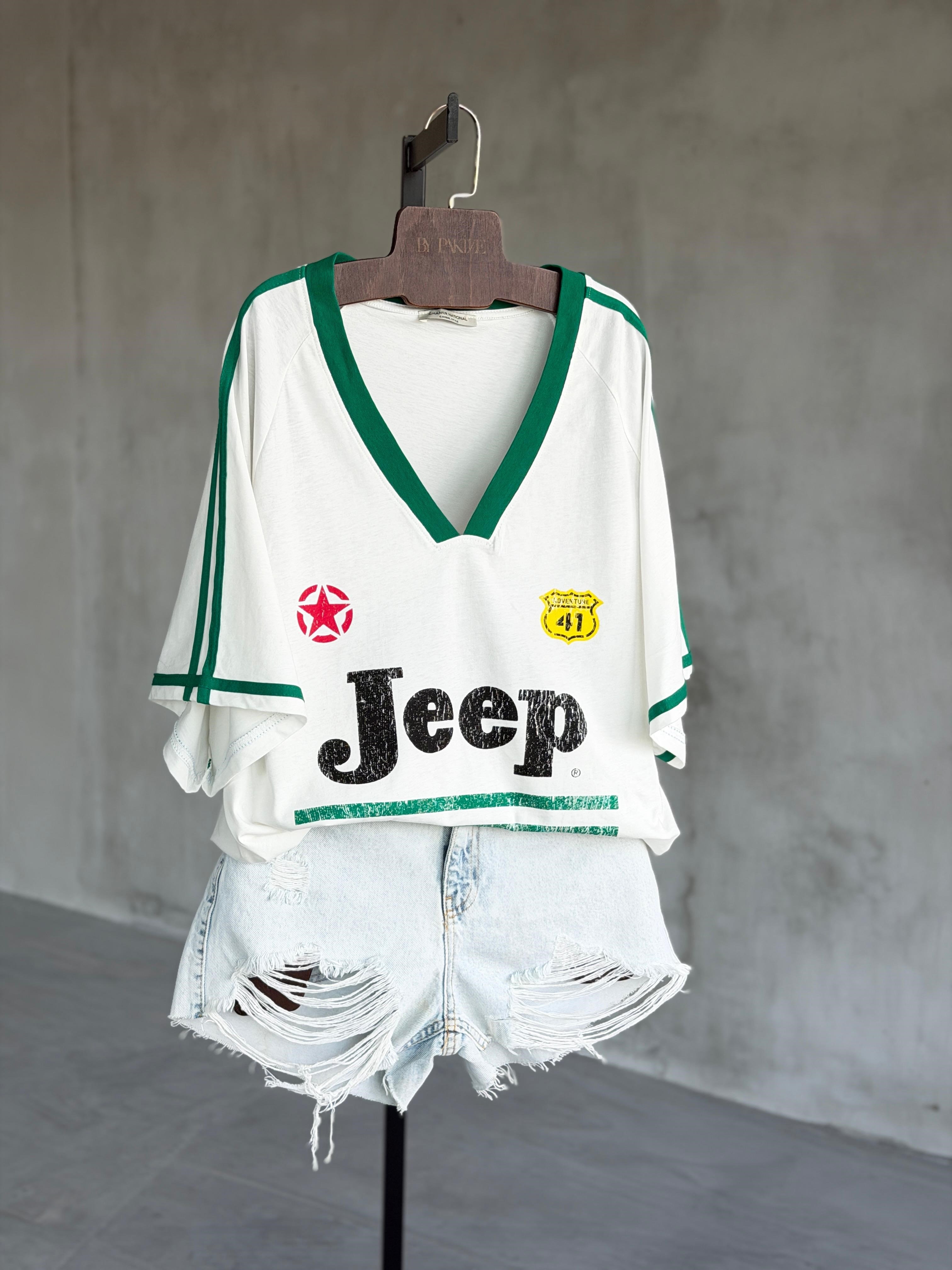Kolej Model V Yaka Oversize Tişört (Yeşil)