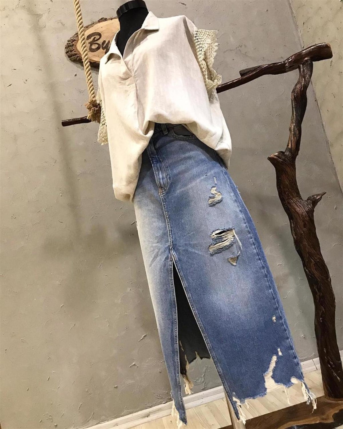 Kolları Güpür Detaylı Salaş Model Gömlek
