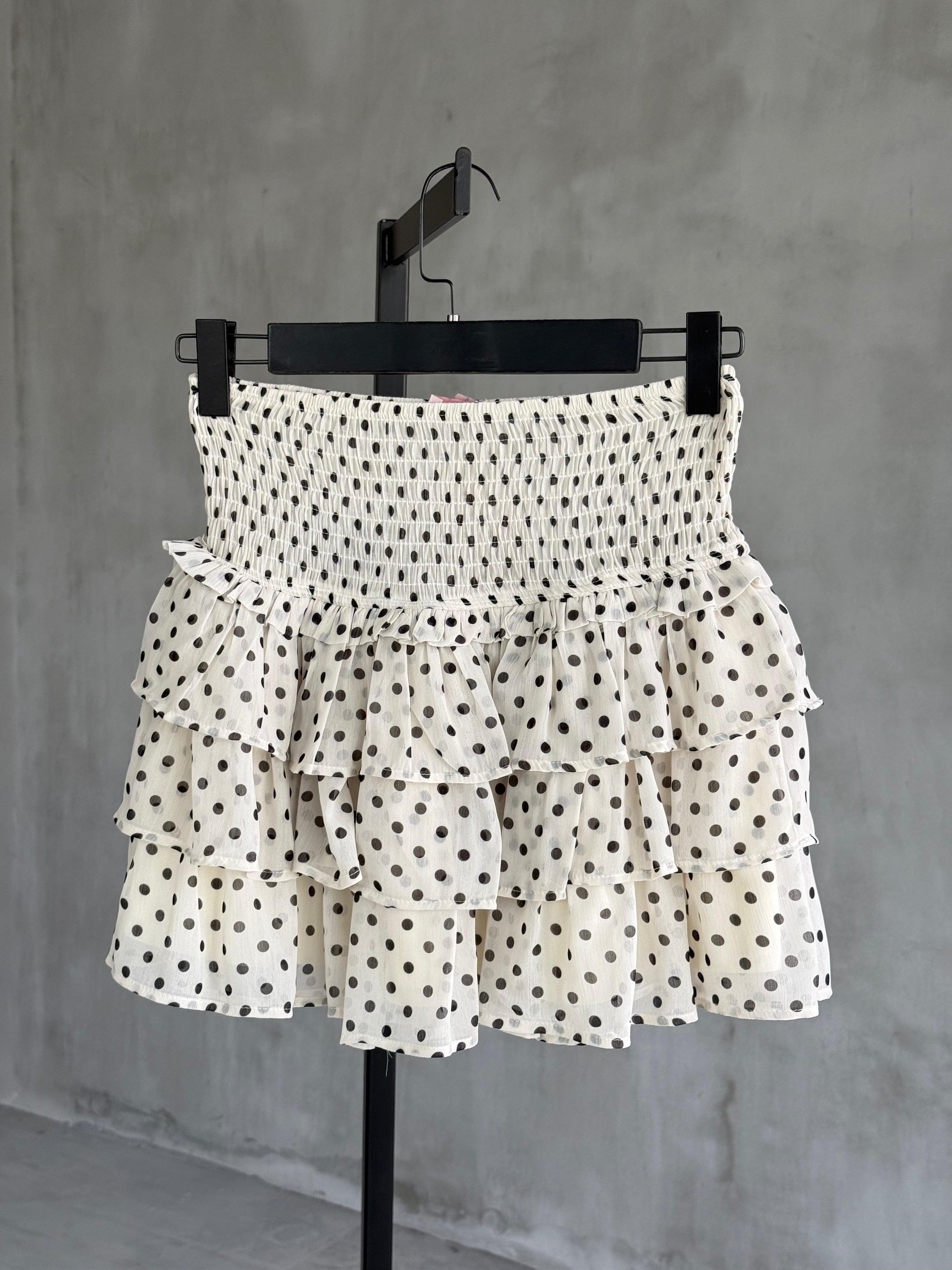 Korse Form Kat Kat Puantiyeli Şifon Etek (Ekru)