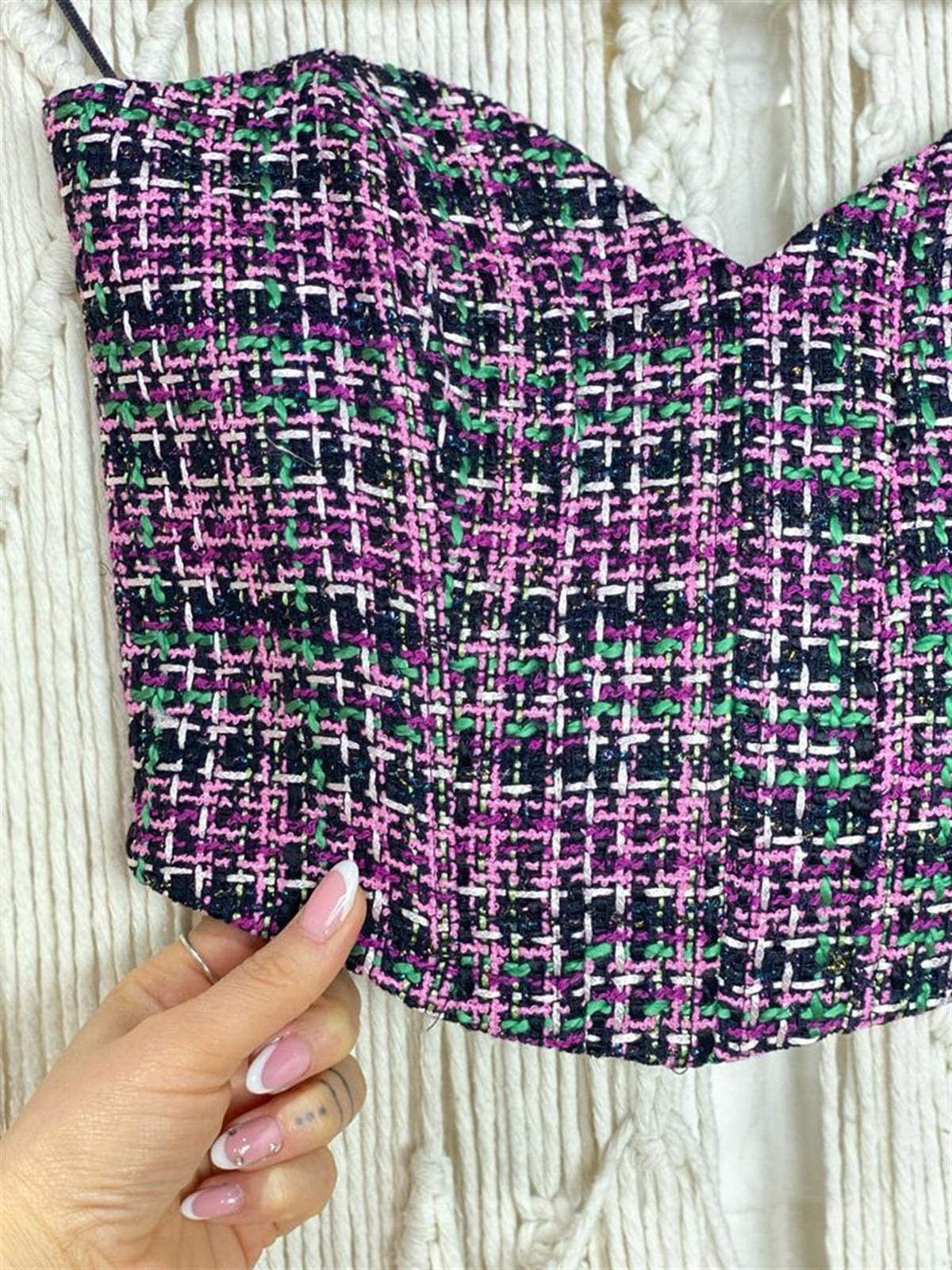Korseden İlham Alan Dokulu Crop Top