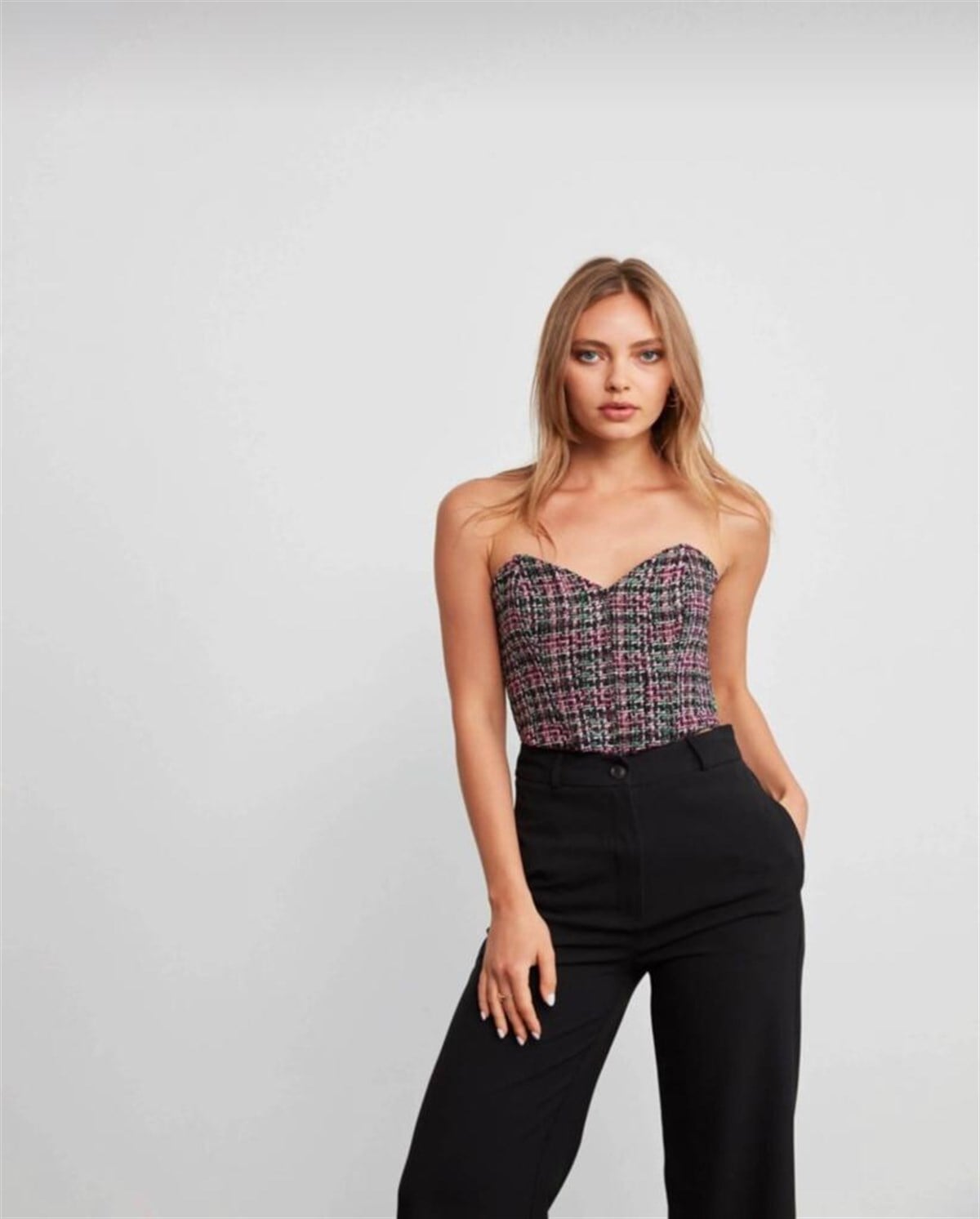 Korseden İlham Alan Dokulu Crop Top