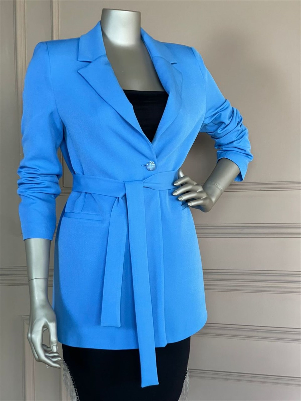 Kuşaklı Blazer Ceket (Mavi)