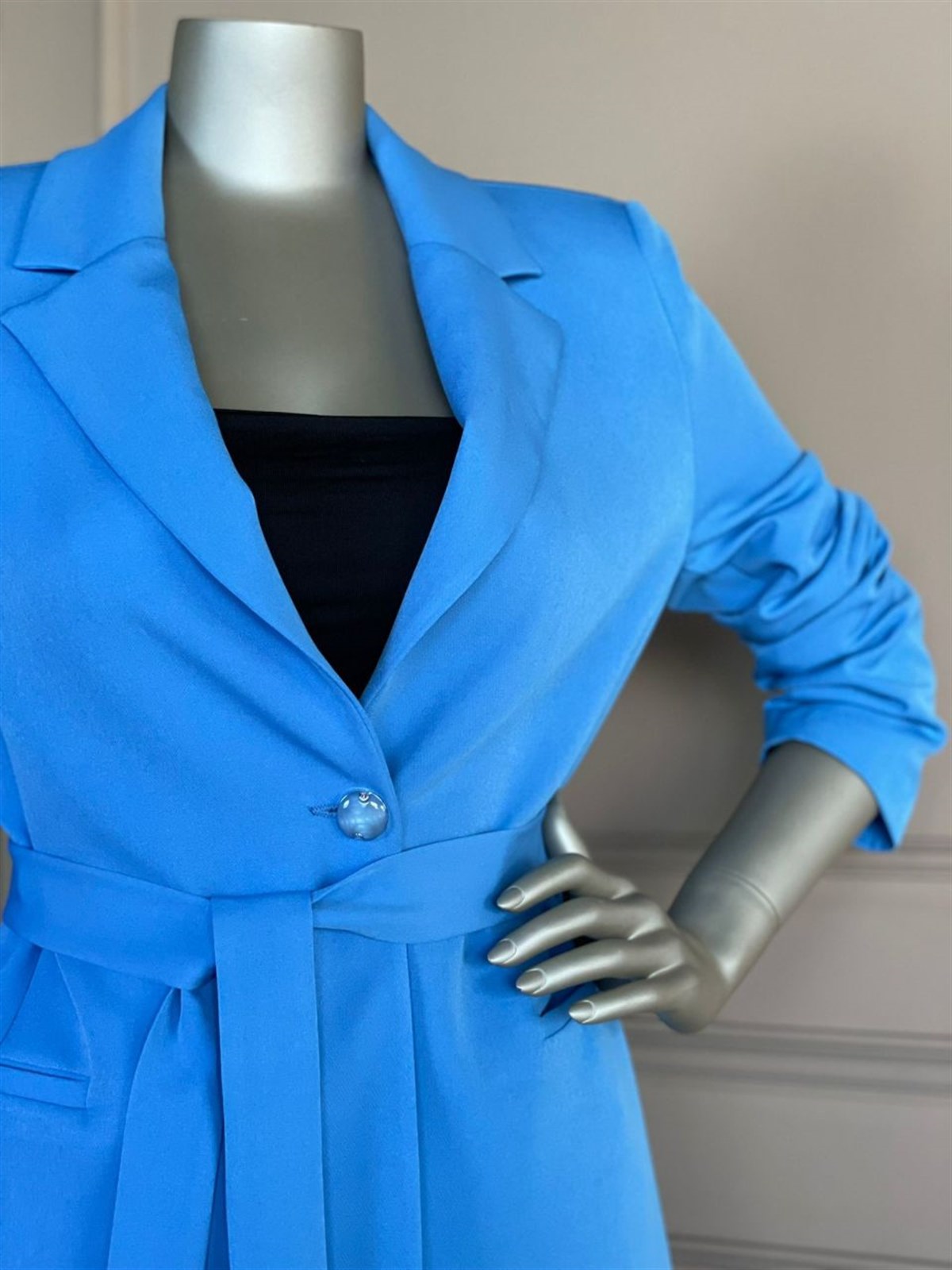 Kuşaklı Blazer Ceket (Mavi)