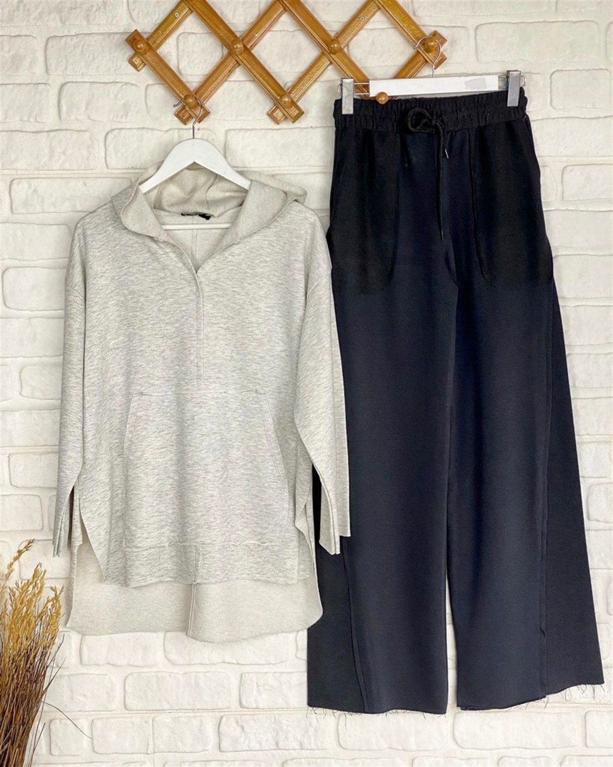 Lazer Kesim Cep Detaylı Sweat (Gri)