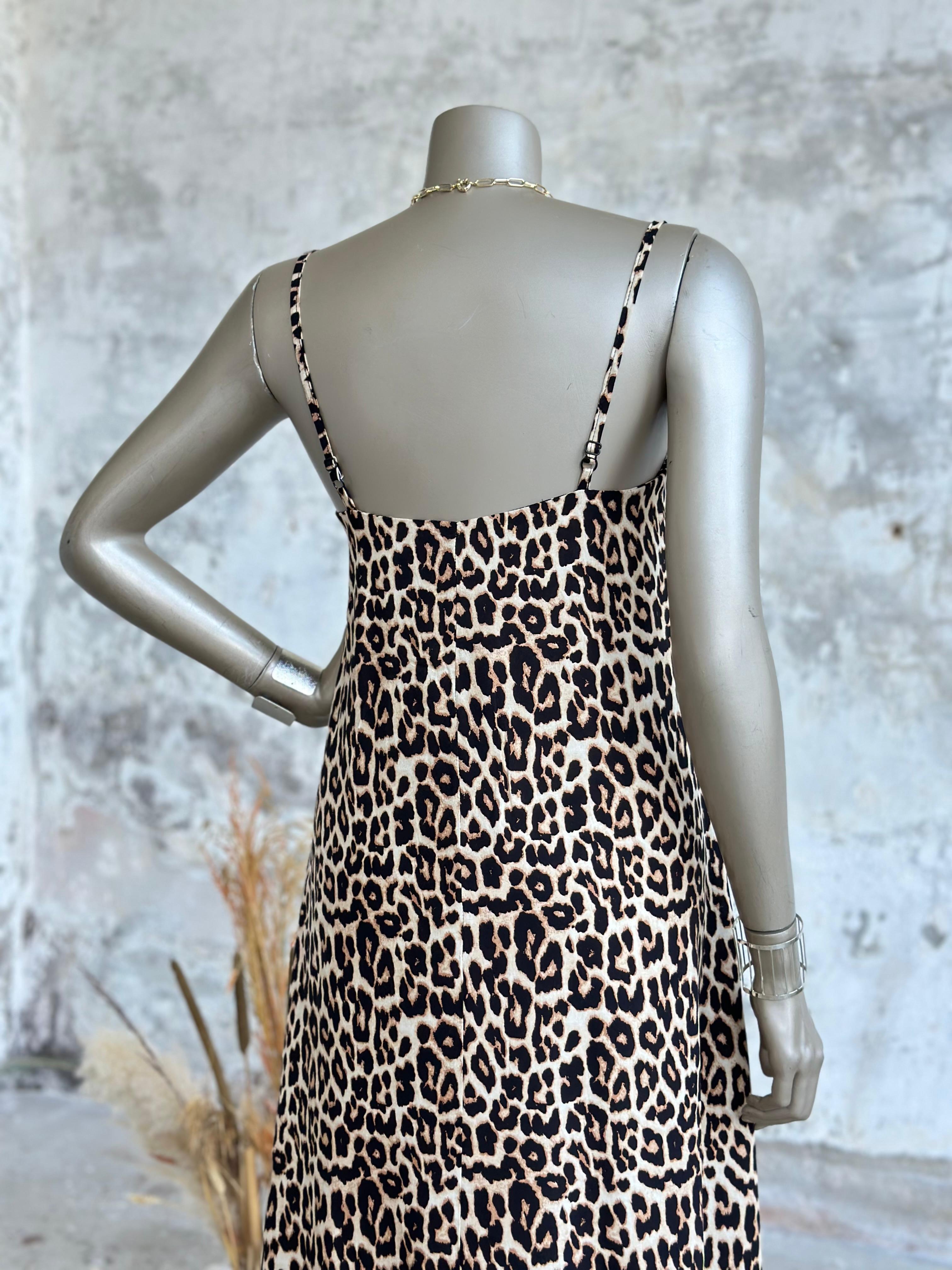 Leopar Desenli Halter Yaka Elbise (Kahve)