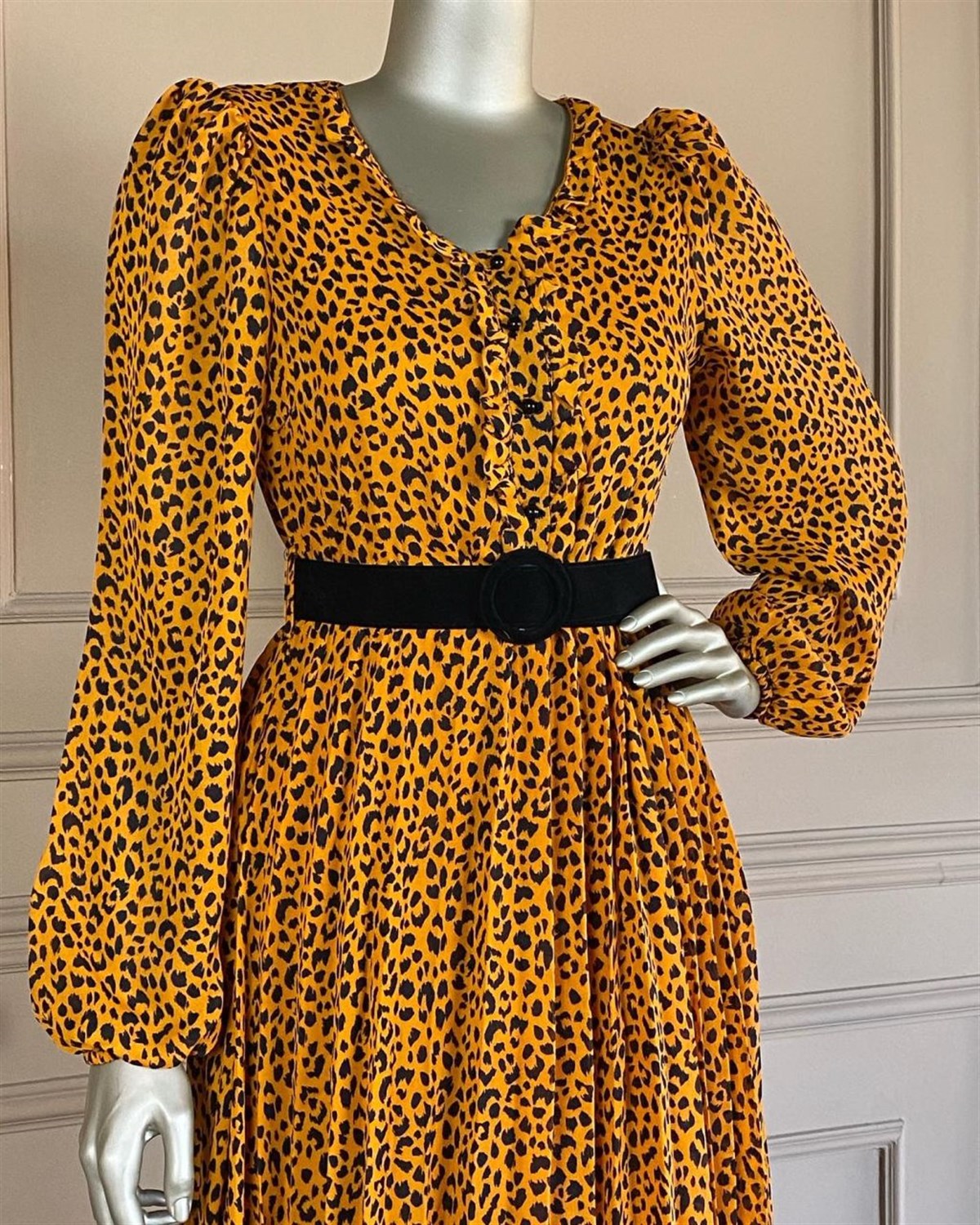 Leopar Desenli Şifon Elbise