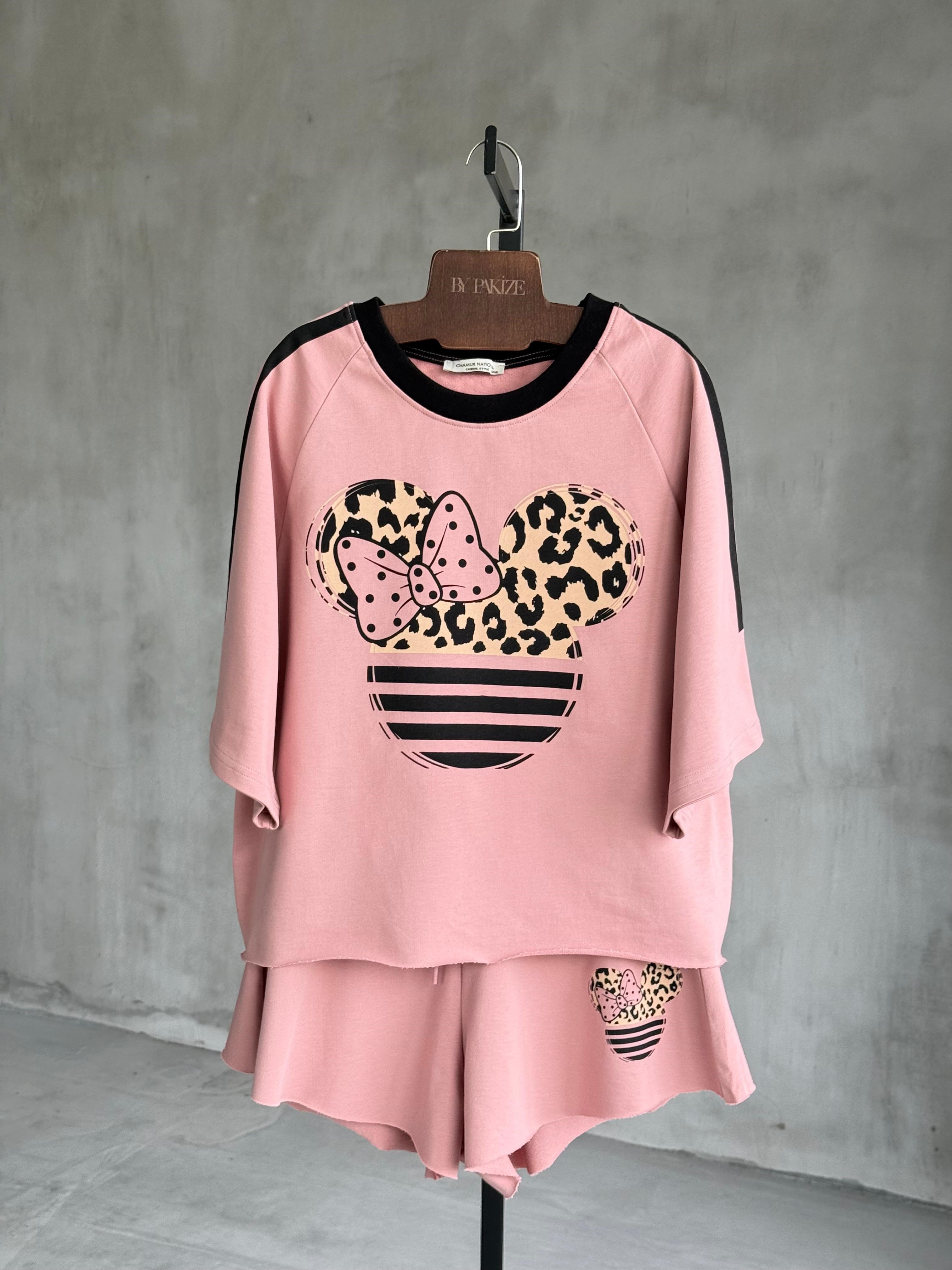 Leopar Mickey Baskılı Takım (Pudra)