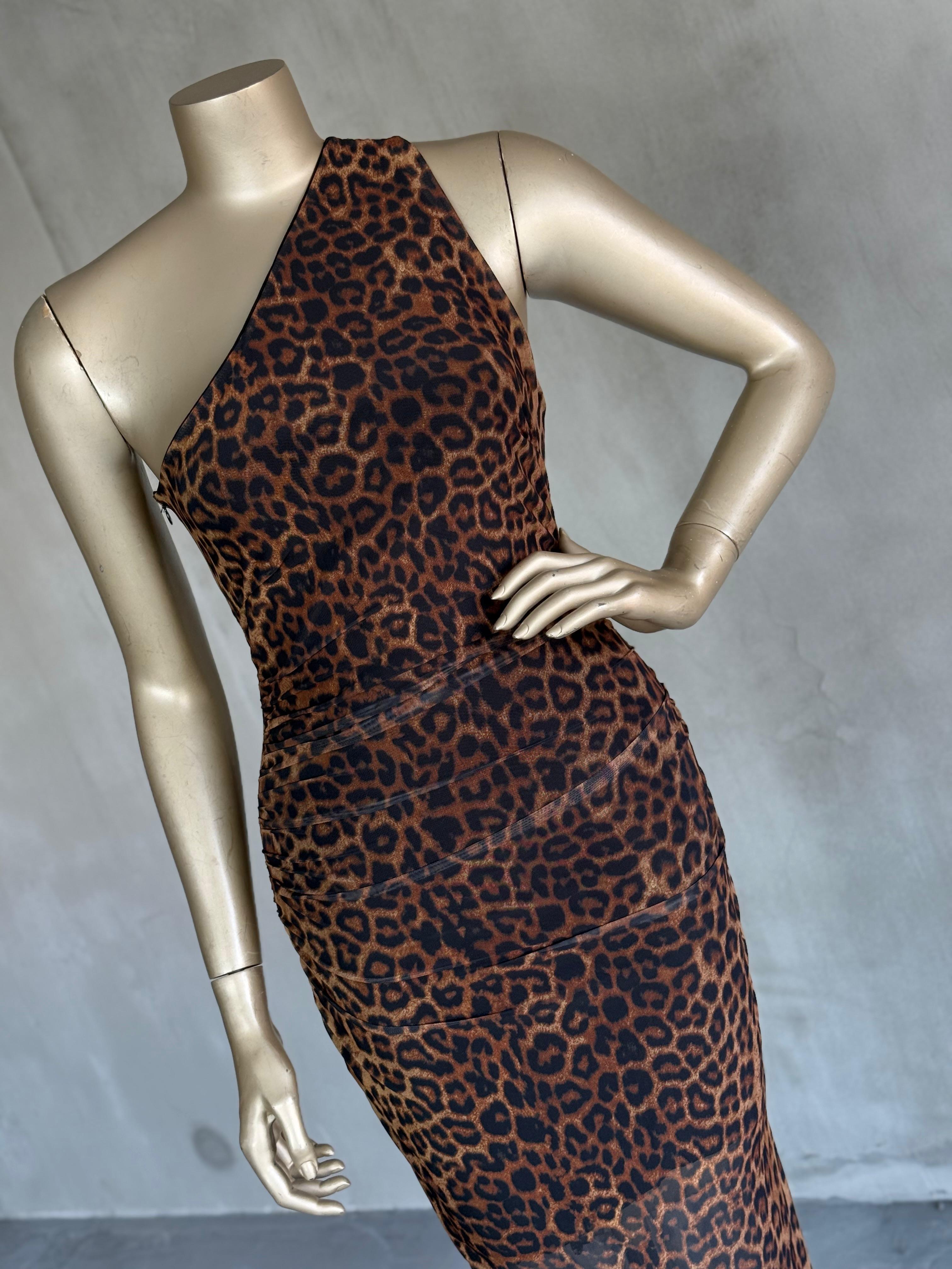 Leopar Tek Omuz Uzun Elbise (Leopar)