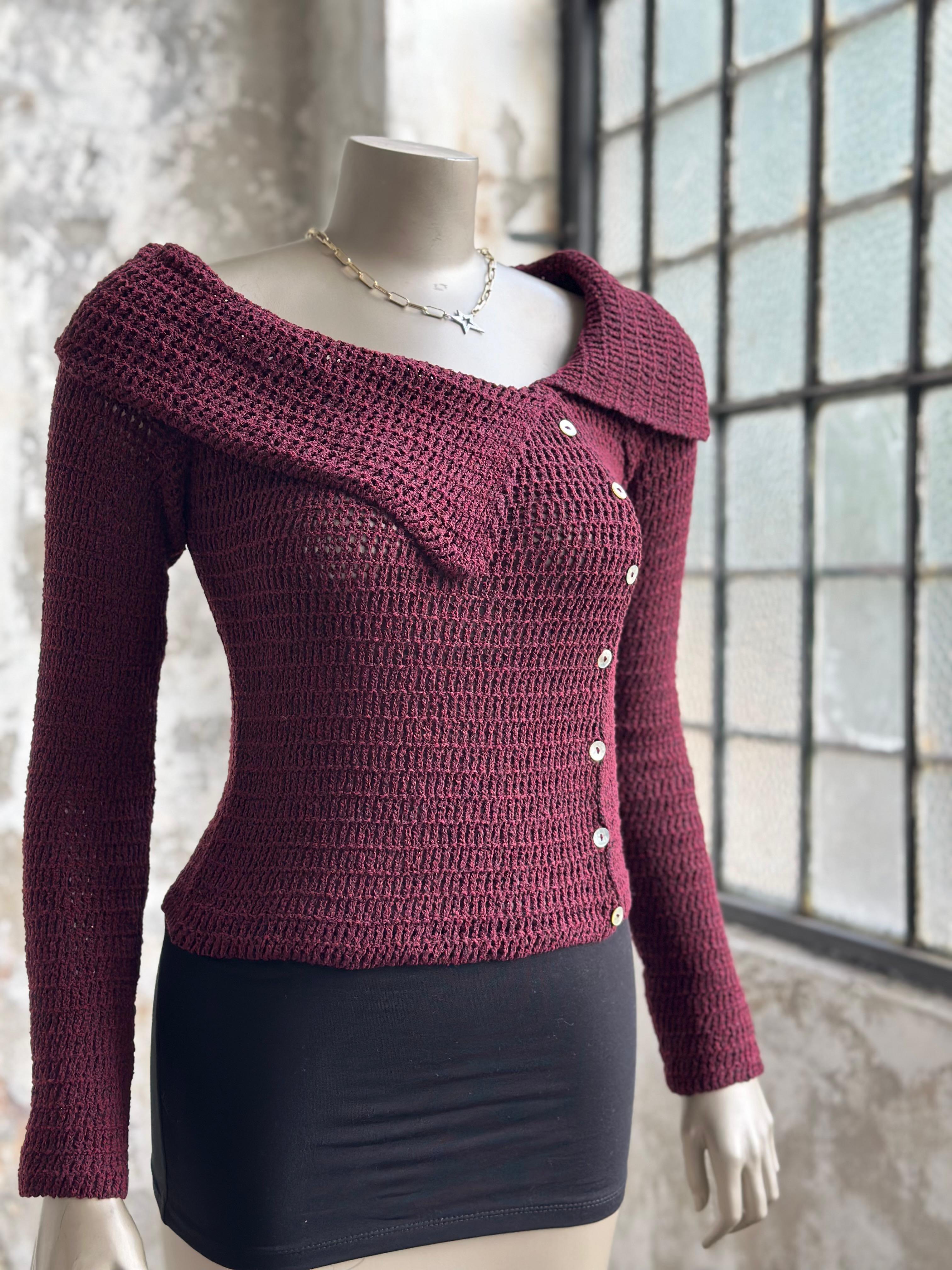 Madonna Yaka Örme Bluz (Bordo)