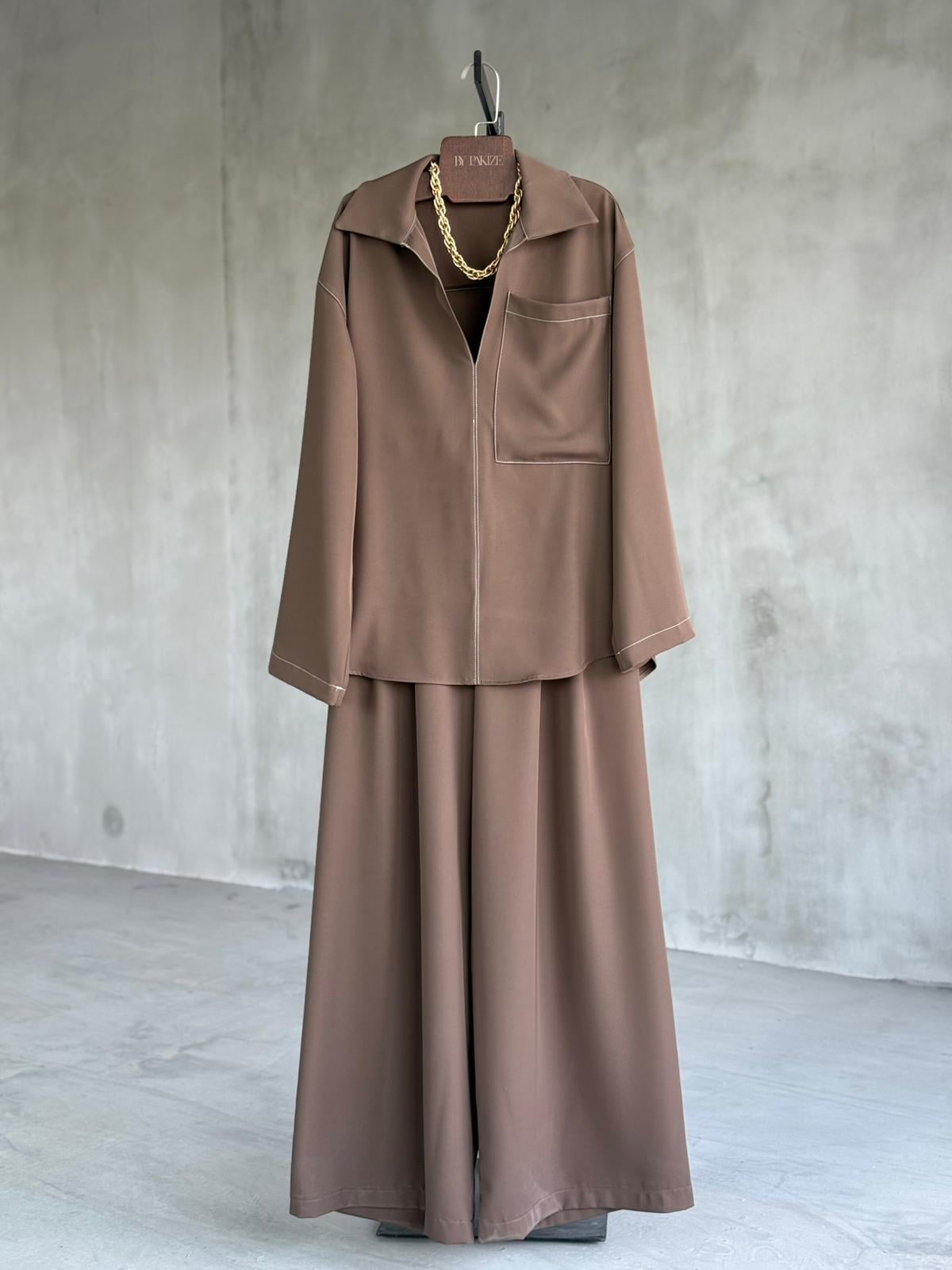 Massimo Model Prada Kumaş Premium Takım (Sütlü Kahve)