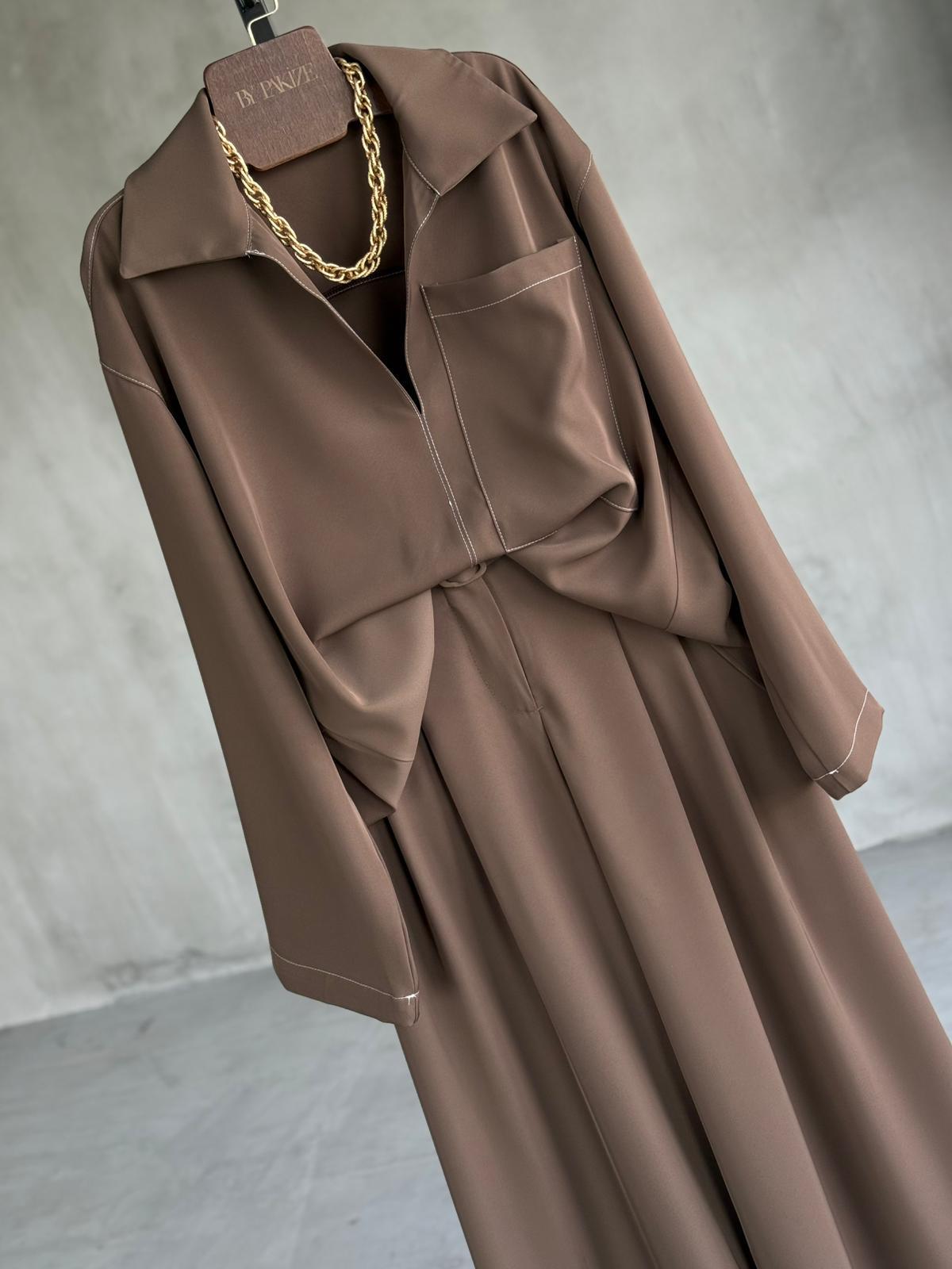 Massimo Model Prada Kumaş Premium Takım (Sütlü Kahve)
