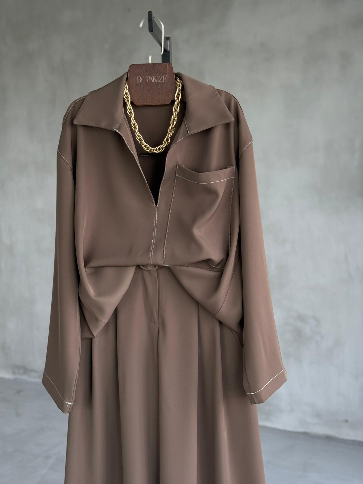 Massimo Model Prada Kumaş Premium Takım (Sütlü Kahve)