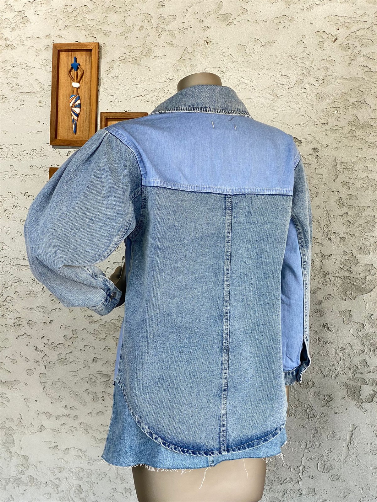 Mavi Cep Ve Şerit Detay Tasarım Denim Gömlek Ceket
