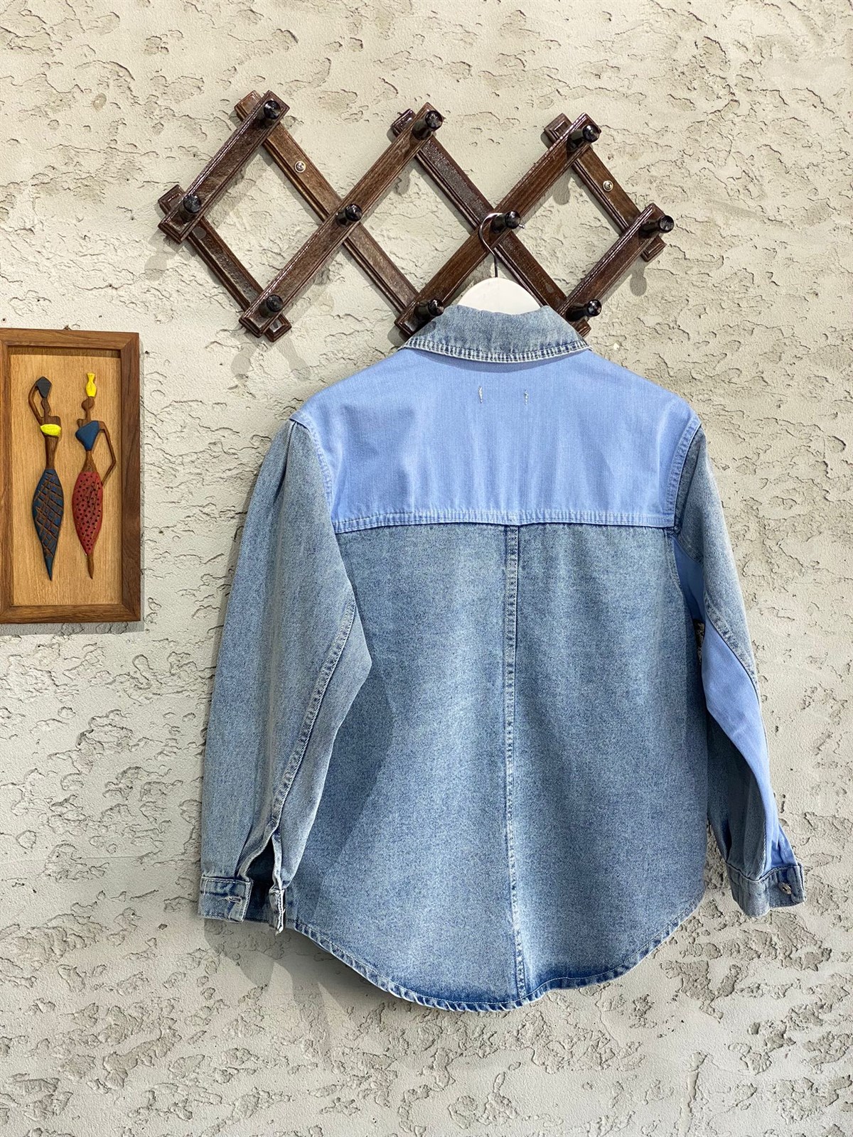 Mavi Cep Ve Şerit Detay Tasarım Denim Gömlek Ceket